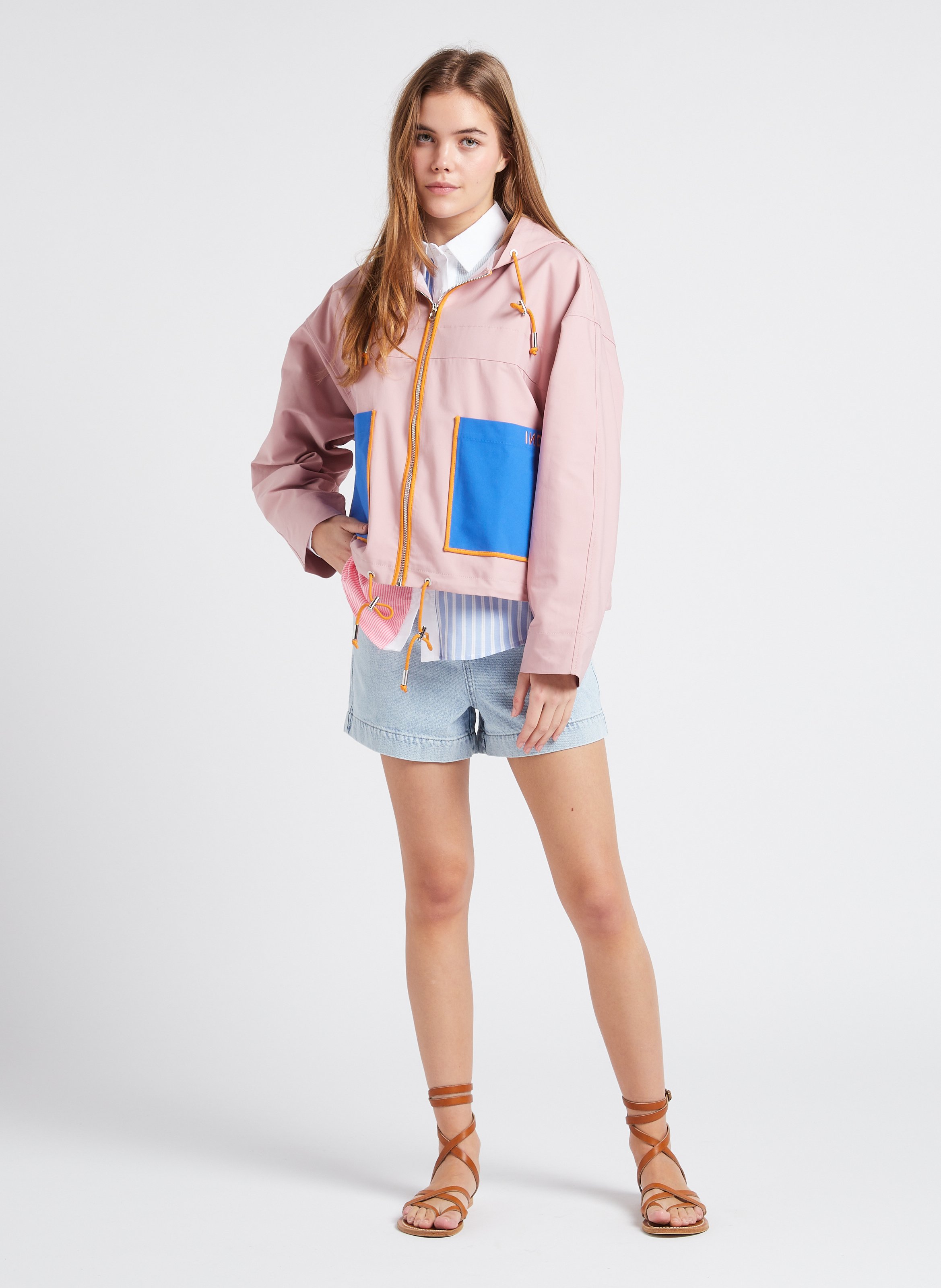 High-waisted straight cotton shorts INDEE Blue