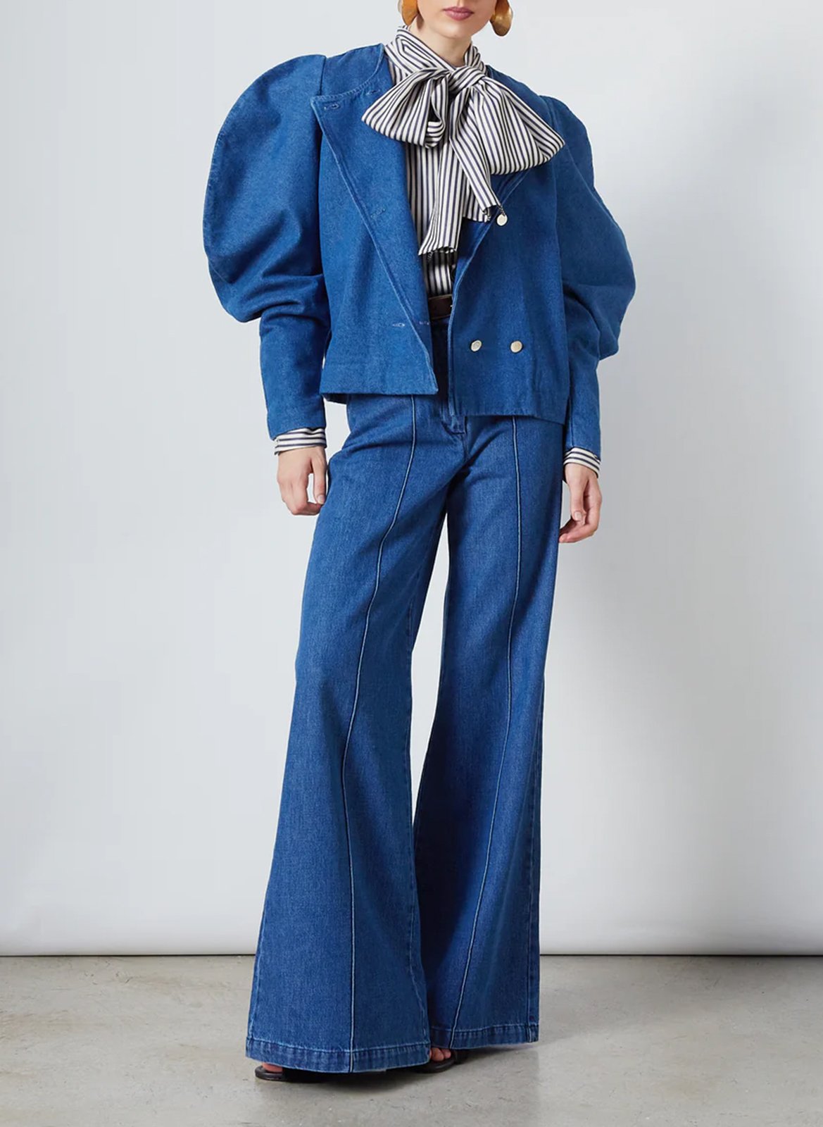 Wide Striped Organic Linen Trousers THE LABEL EDITION Blue