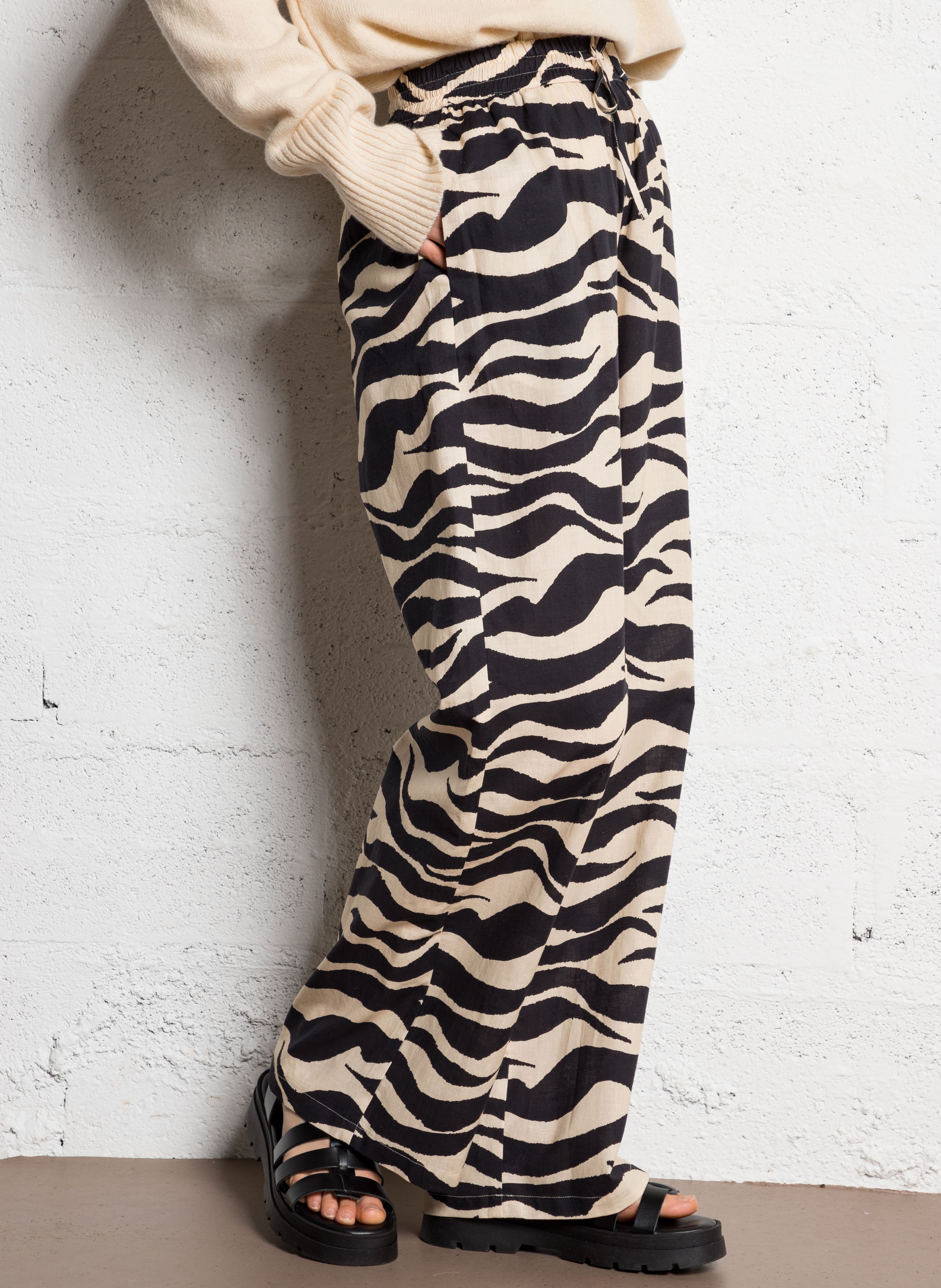 Wijde broek - linnen/katoenblend THE NEW SOCIETY Beige