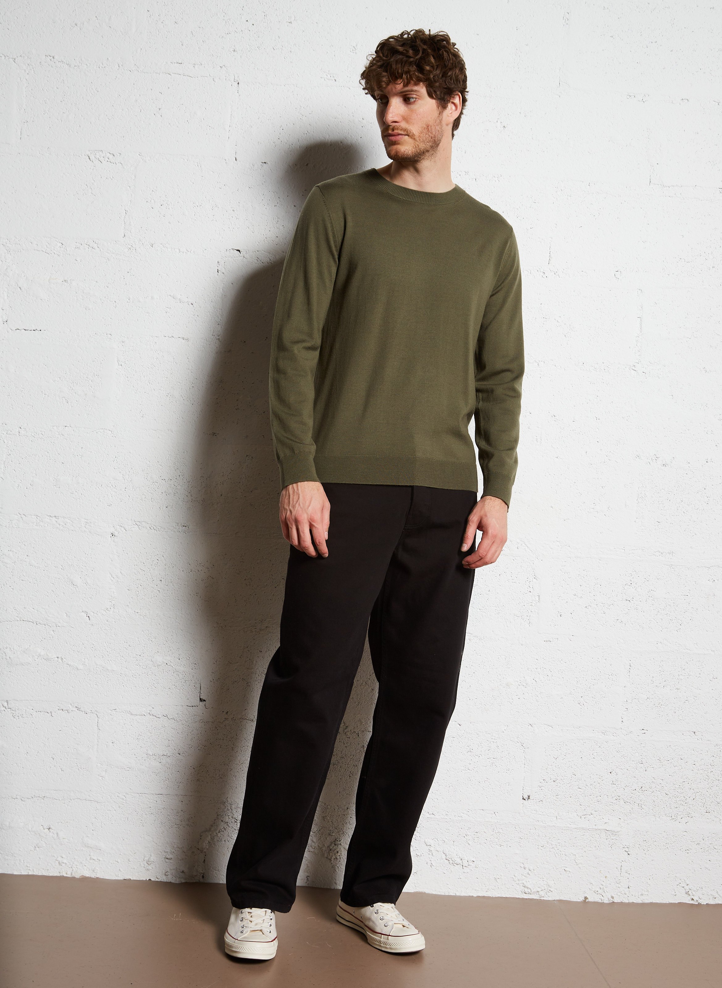 Regular-fit round-neck wool sweater AU PRINTEMPS PARIS Khaki