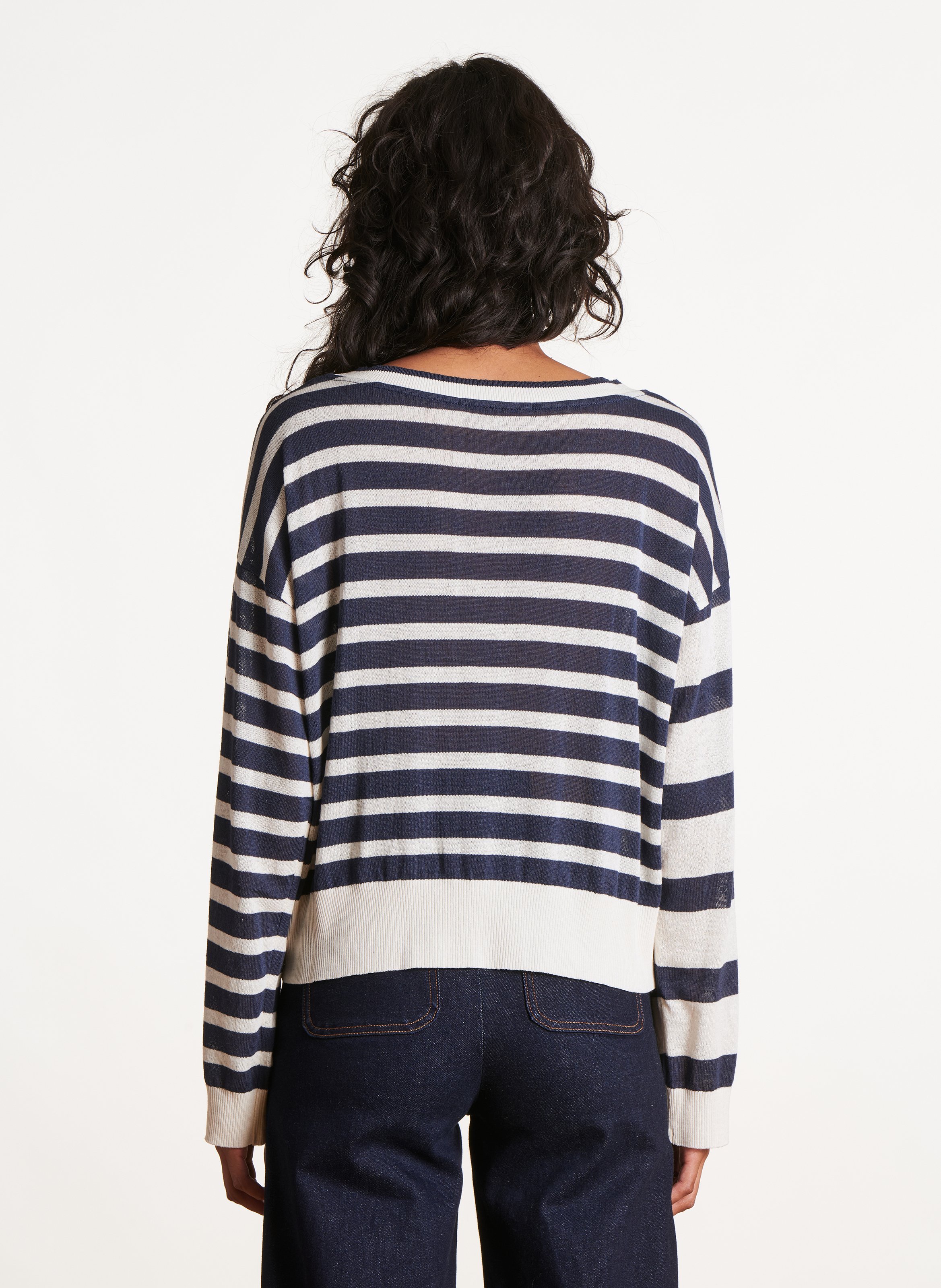 Round-neck striped cotton-blend sweater LA FEE MARABOUTEE Blue