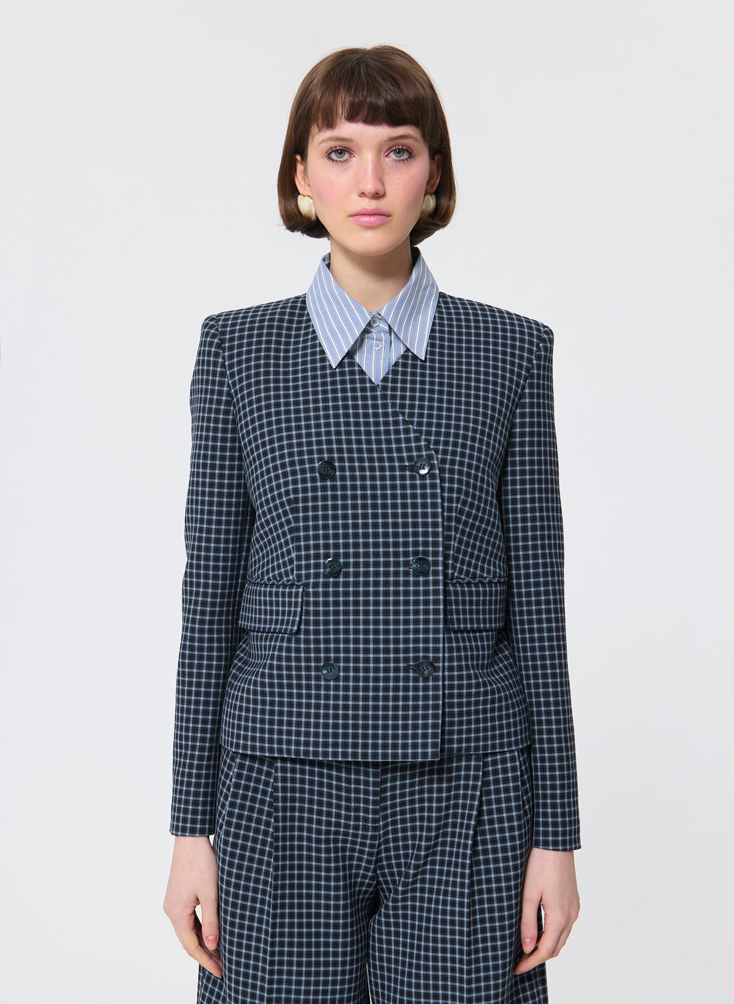 Korte geruite colbert met V-hals TARA JARMON Blauw