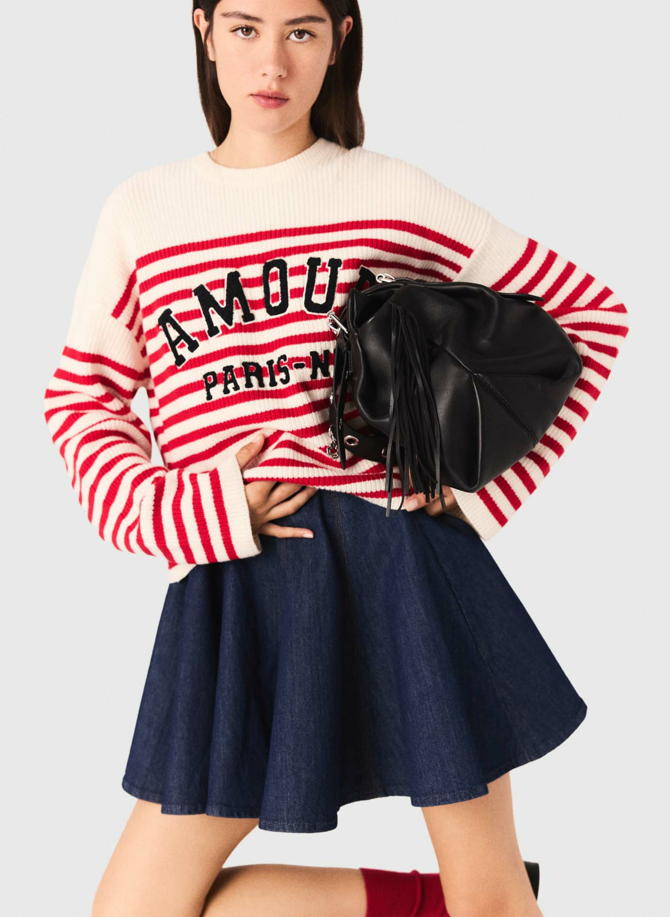 Sweat col rond en laine mélangée MAJE Beige