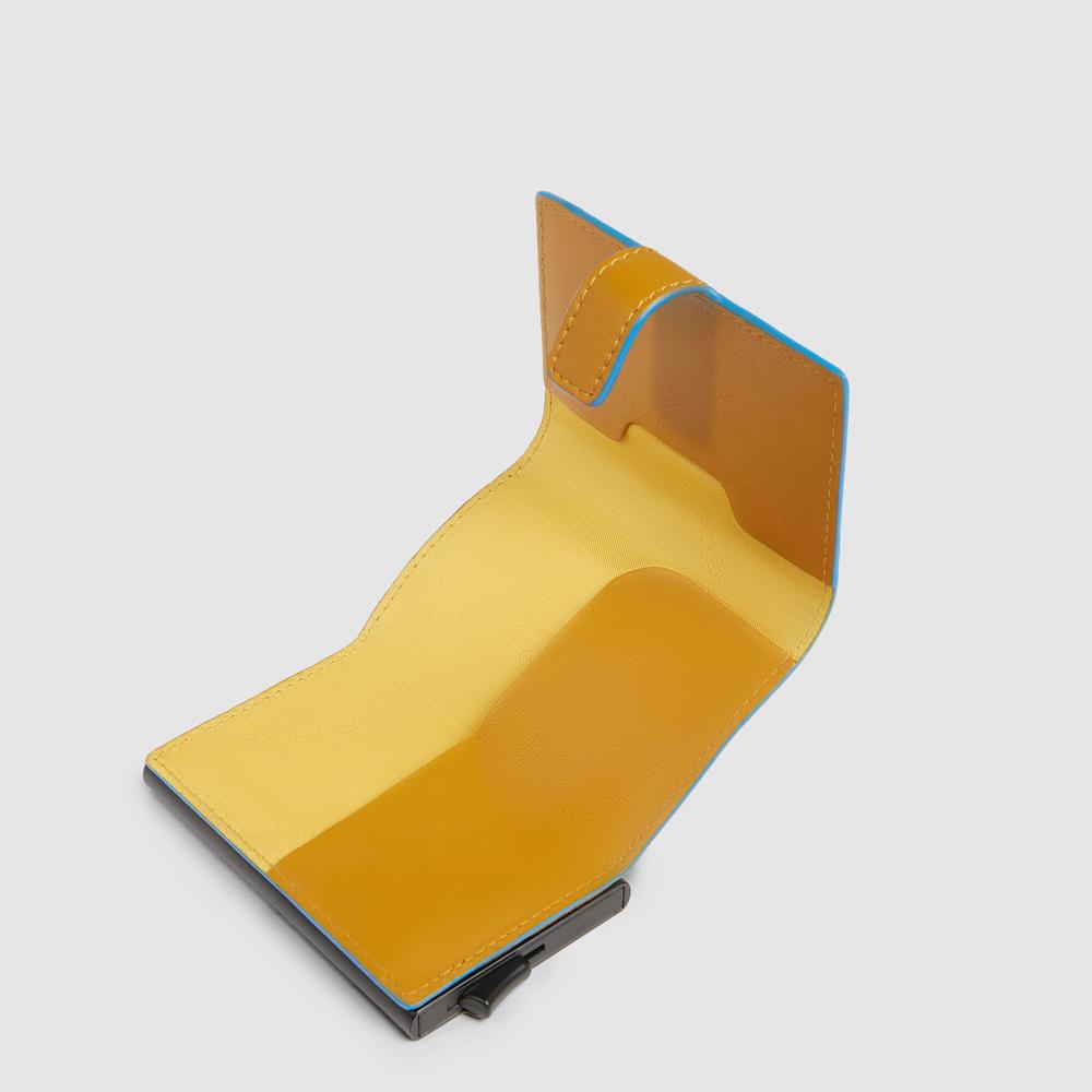 Automatic flap card holder in leather and metal with RFID protection PIQUADRO Yellow