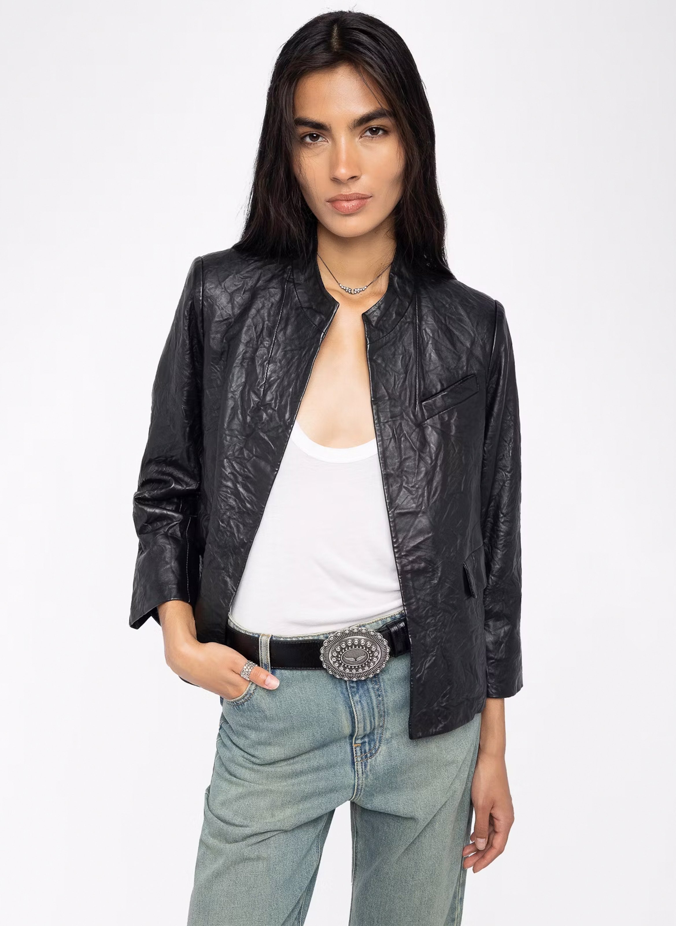 Blouson col rond en cuir ZADIG&VOLTAIRE Noir