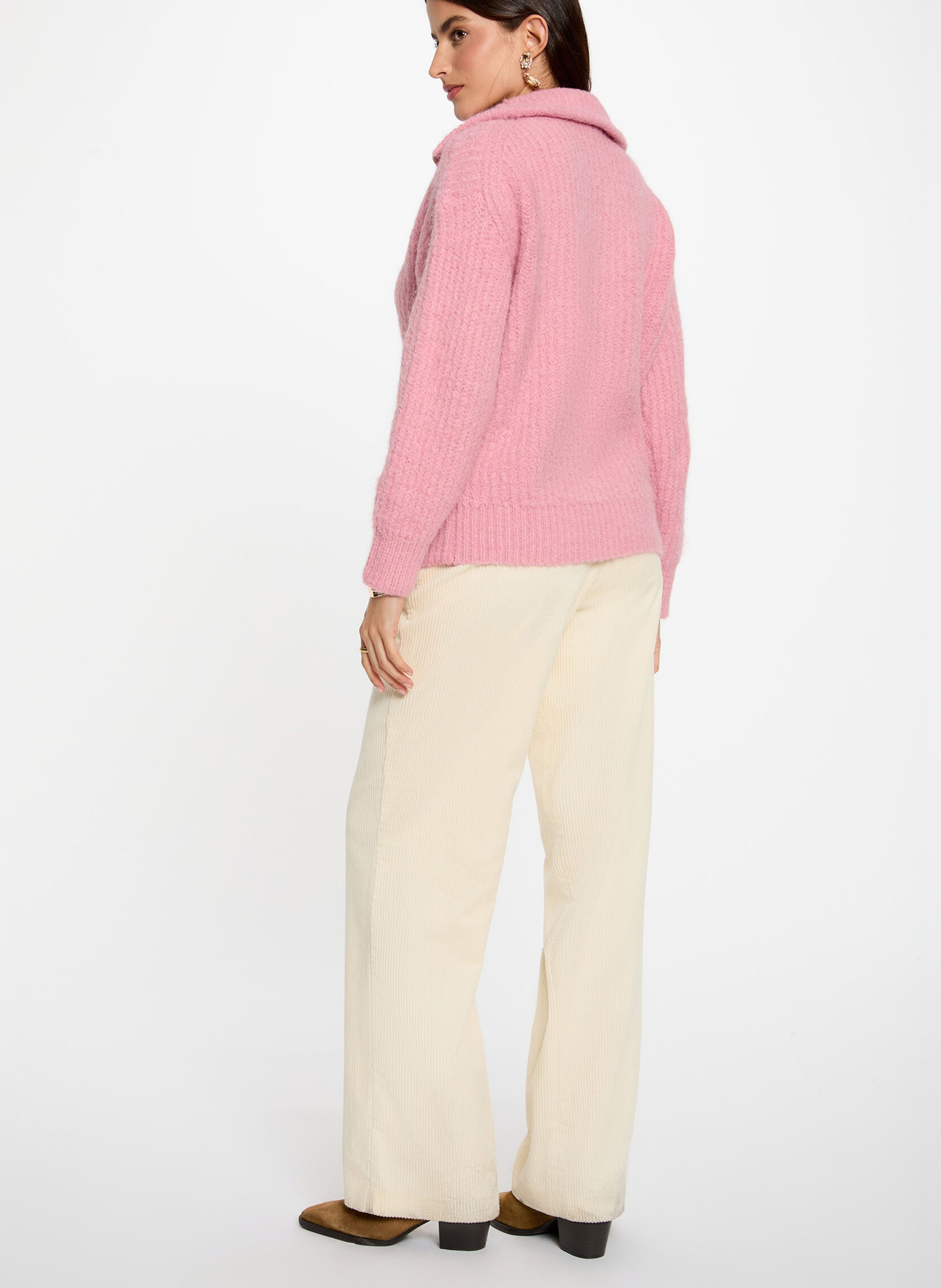 Pull droit col montant en maille MORGAN Rose