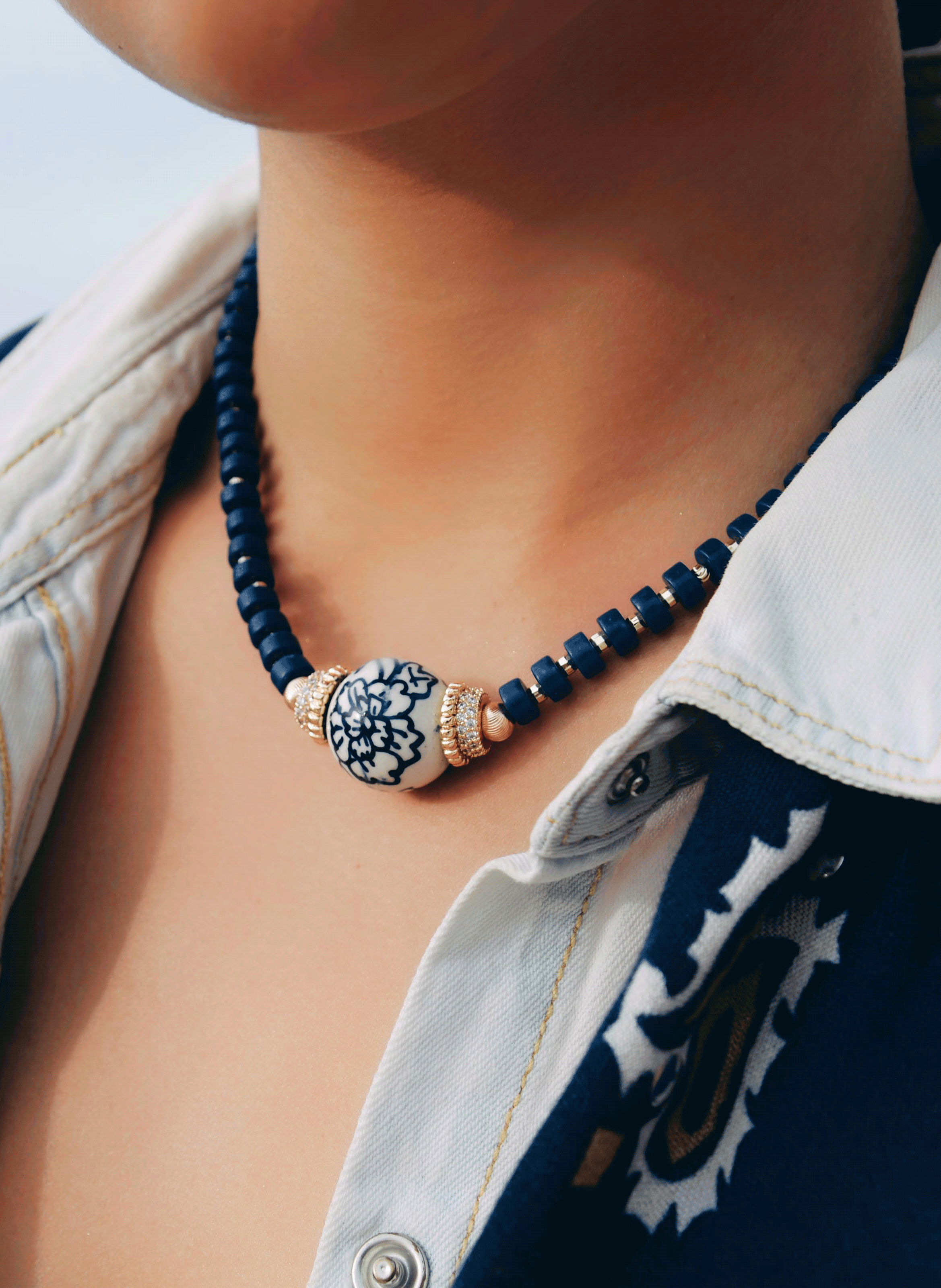 Pearl necklace with ceramic HIPANEMA Blue