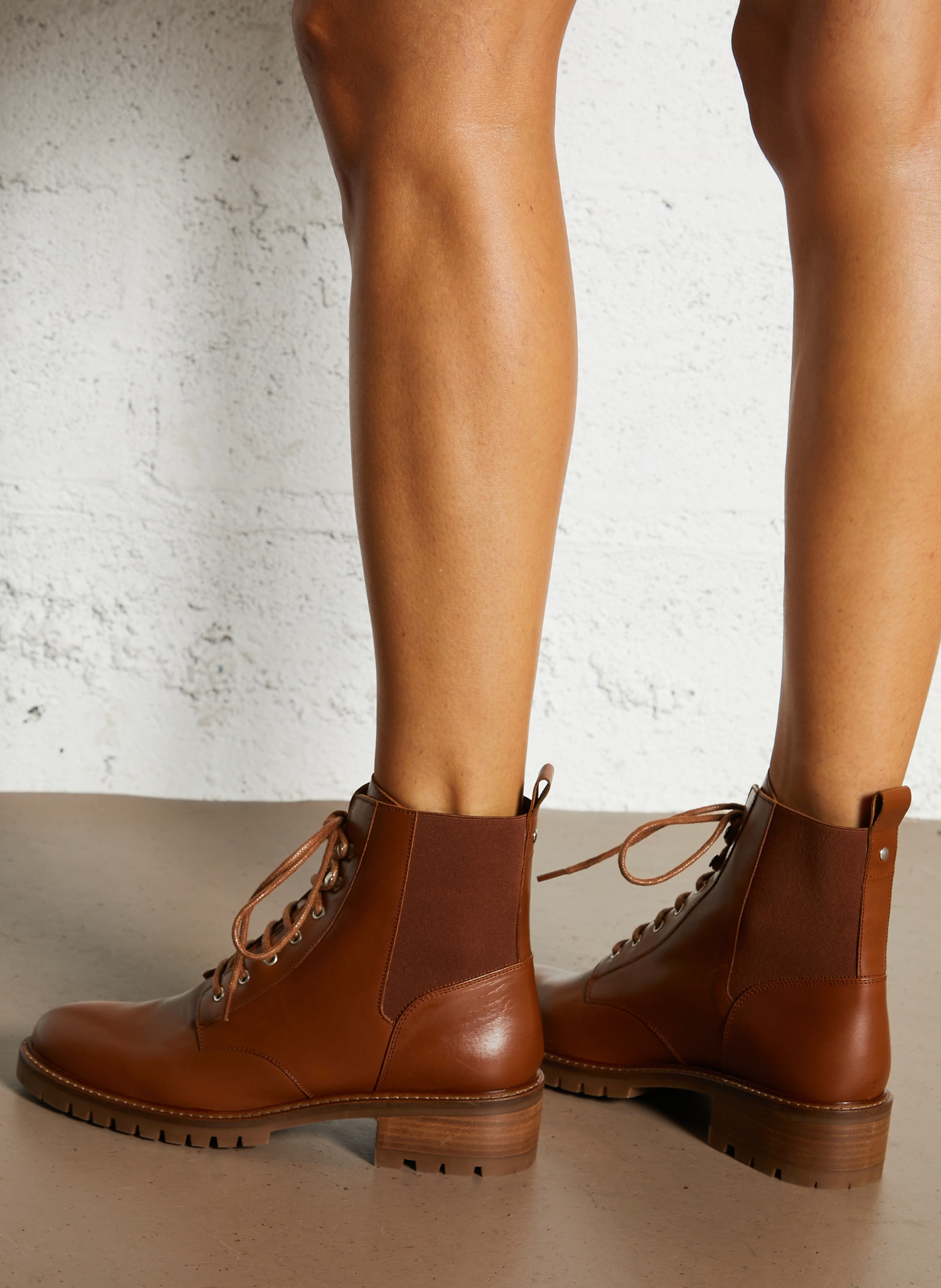 Boots à lacets unies en cuir MELLOW YELLOW Marron