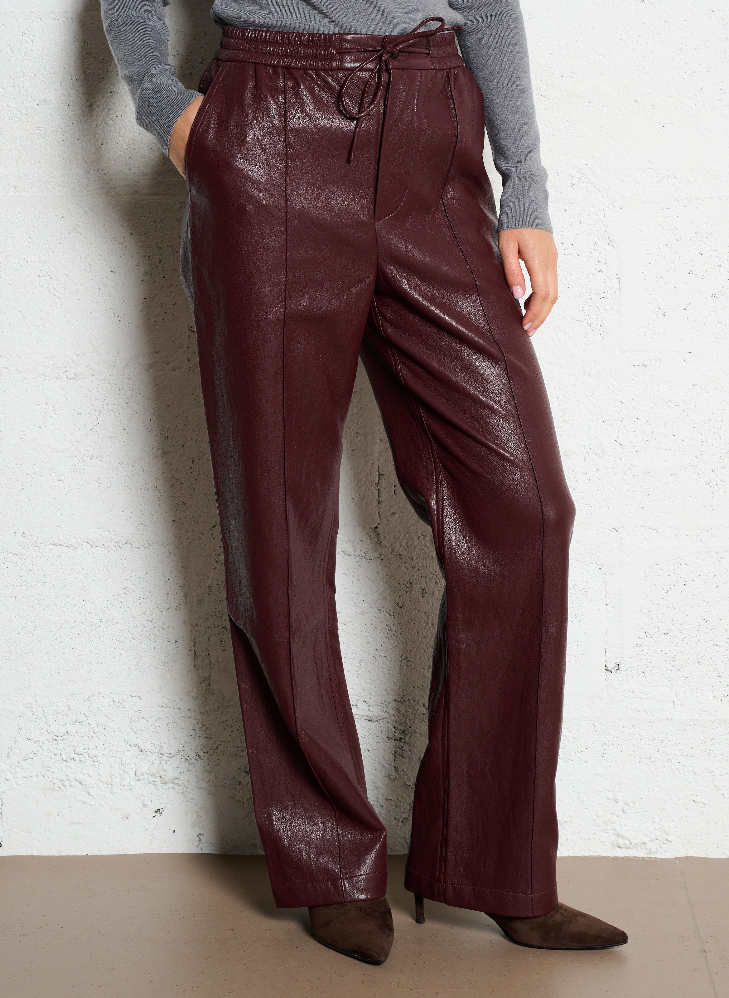 Rechte broek met leerlook BERENICE Paars