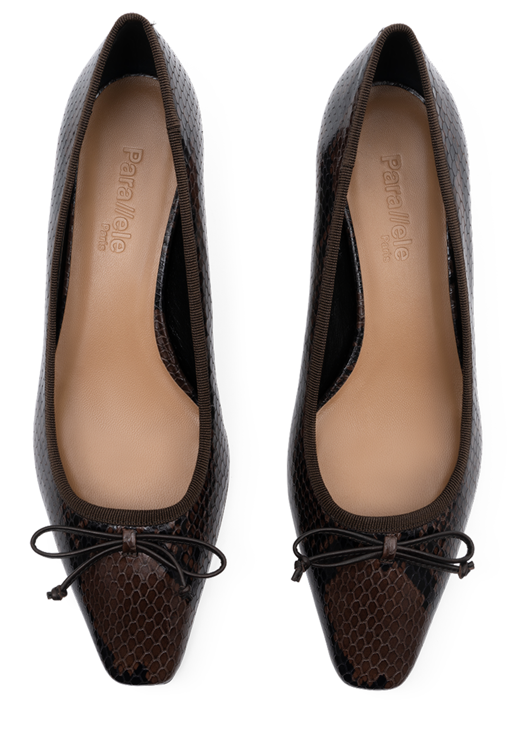 Snake print leather ballerina flats PARALLELE PARIS Brown