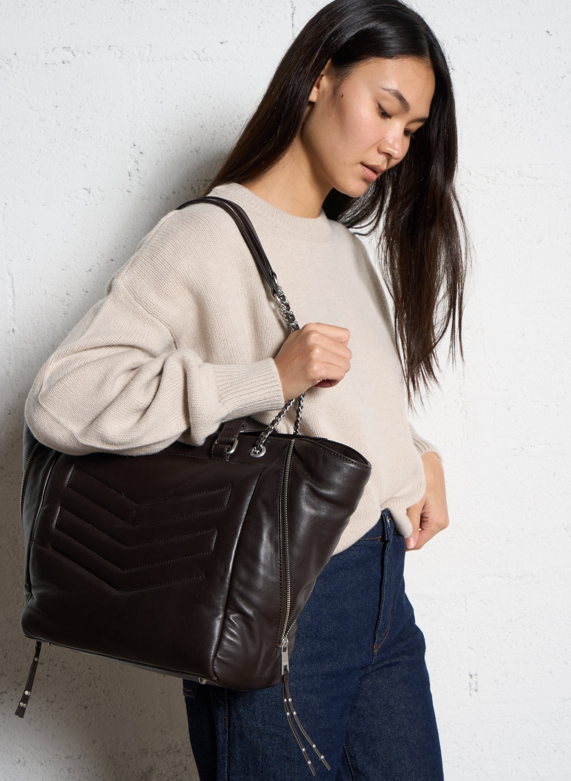 Leather clutch bag IKKS Brown