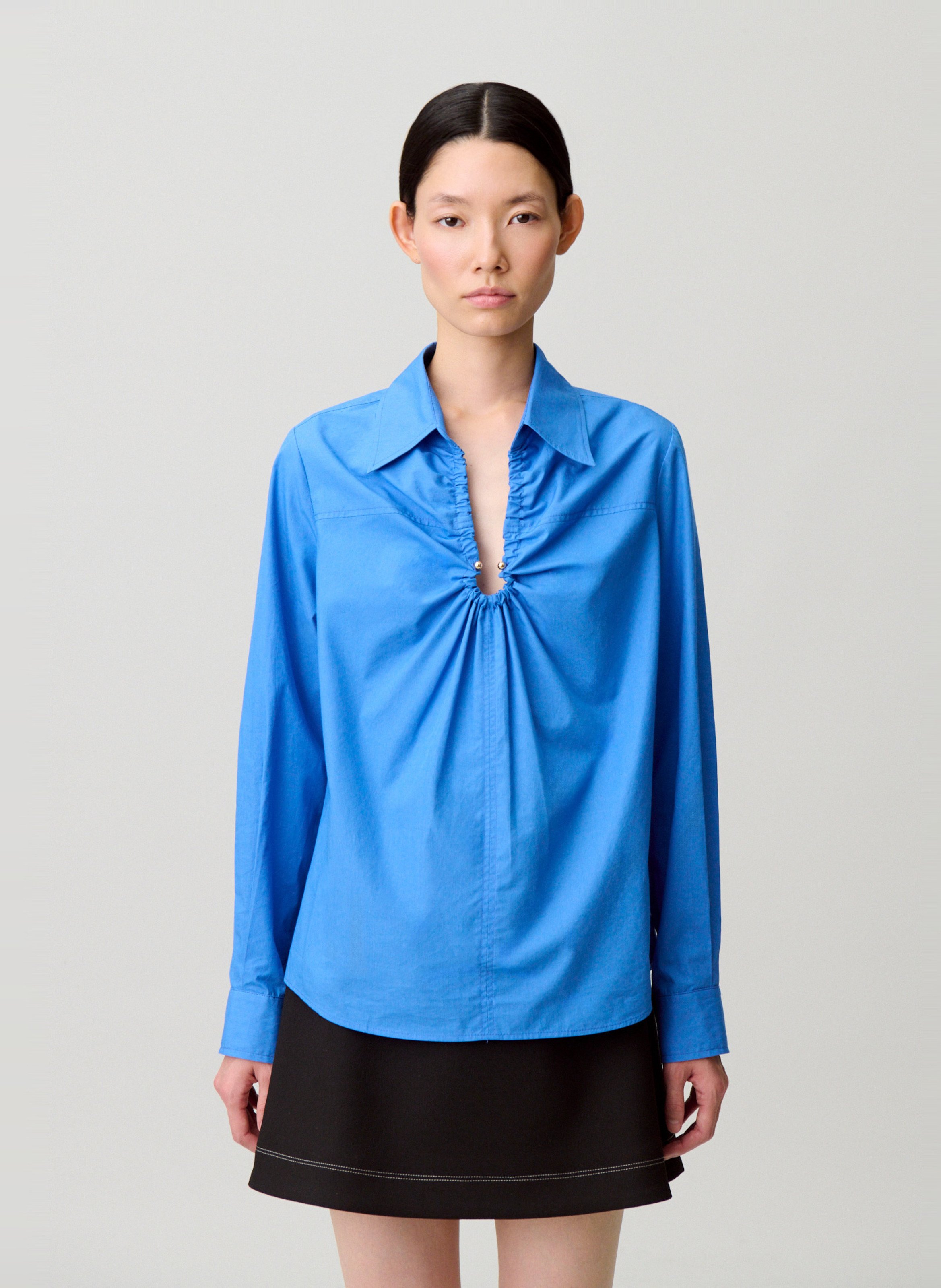 Blouse col V en coton CLAUDIE PIERLOT Bleu