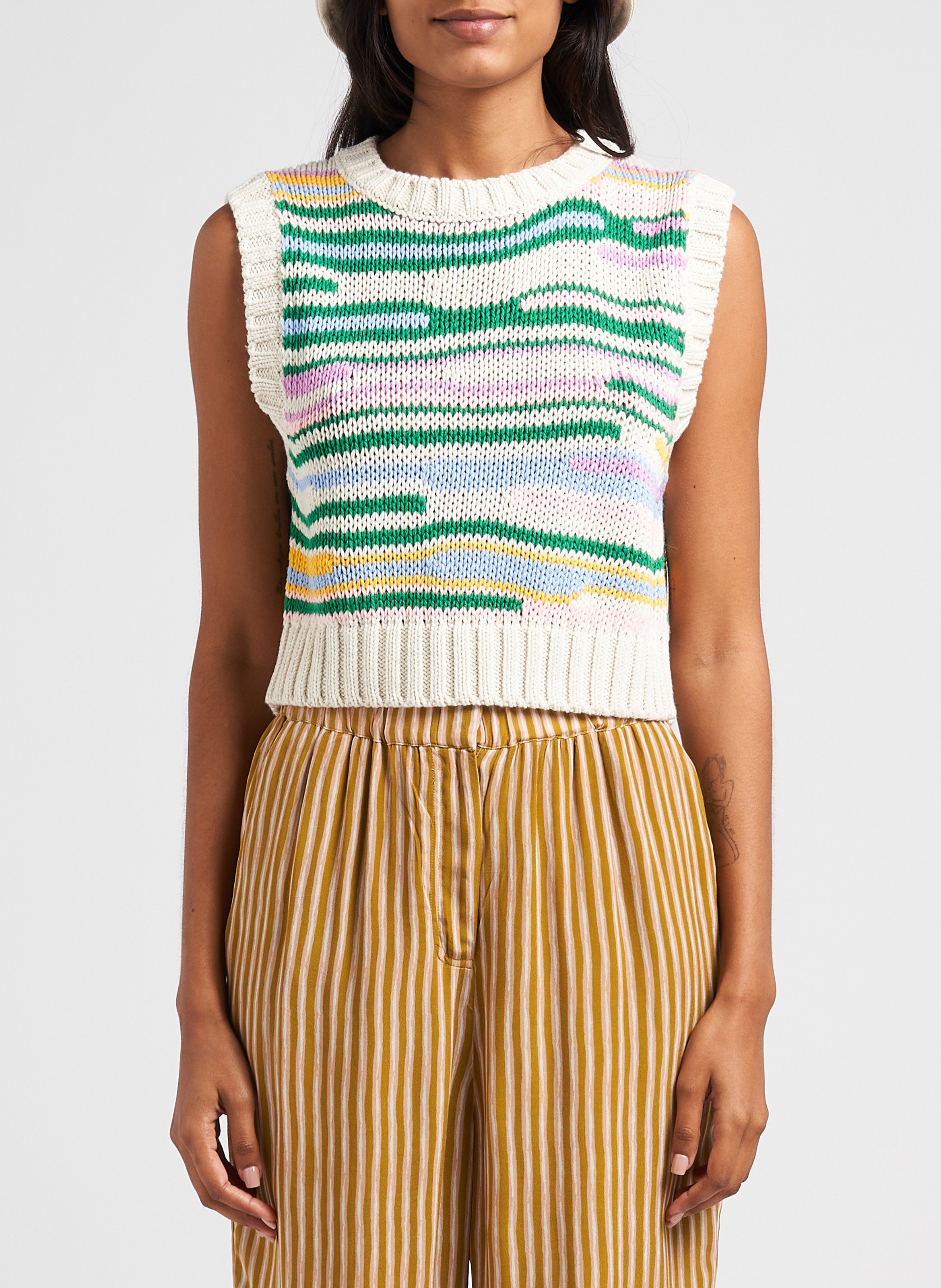 Gilet col rond en coton mélangé INDEE Multicolore