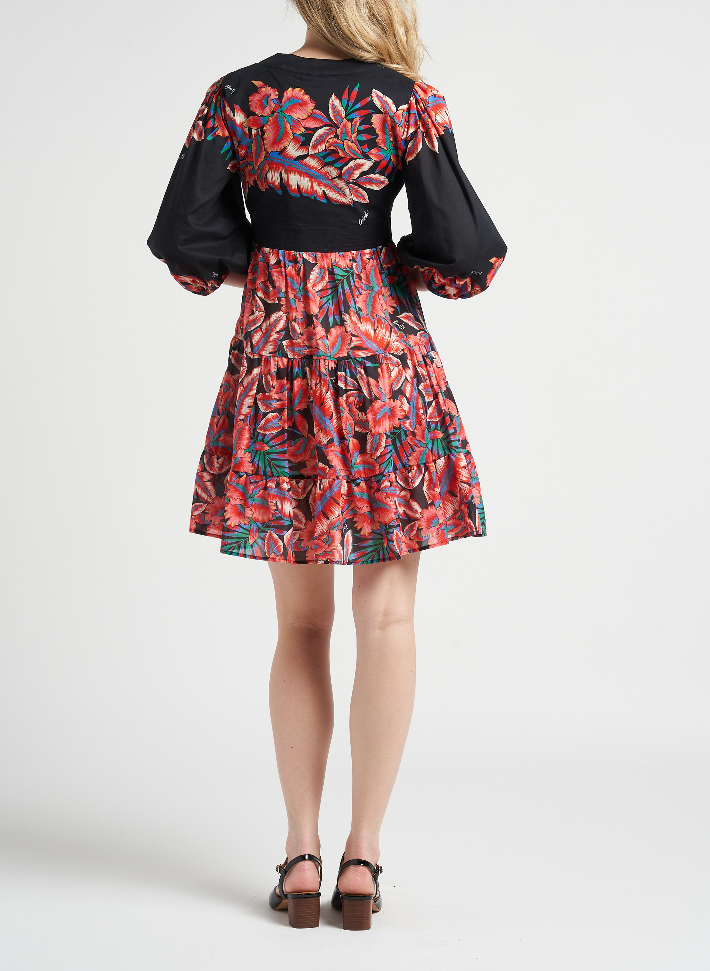 Korte, nauwsluitende jurk van katoen met V-hals en print PINKO Veelkleurig