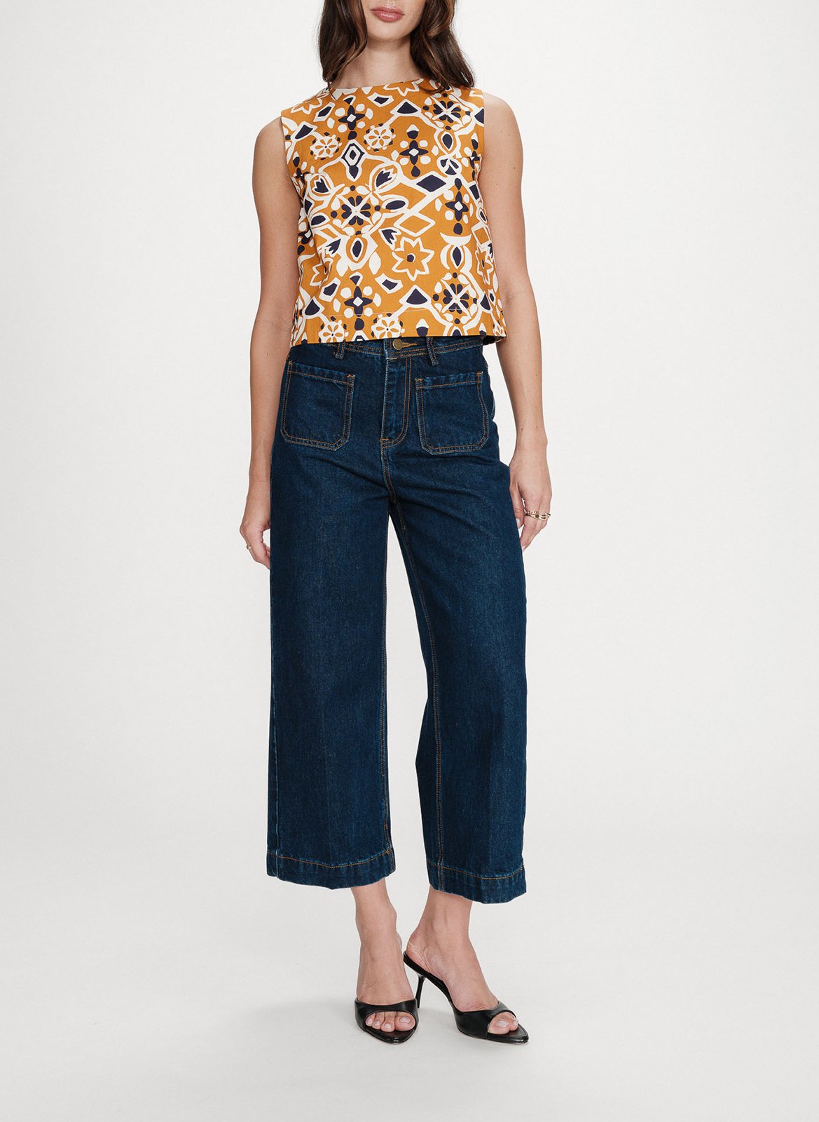 Top droit col rond en coton imprimé GRACE ET MILA Orange