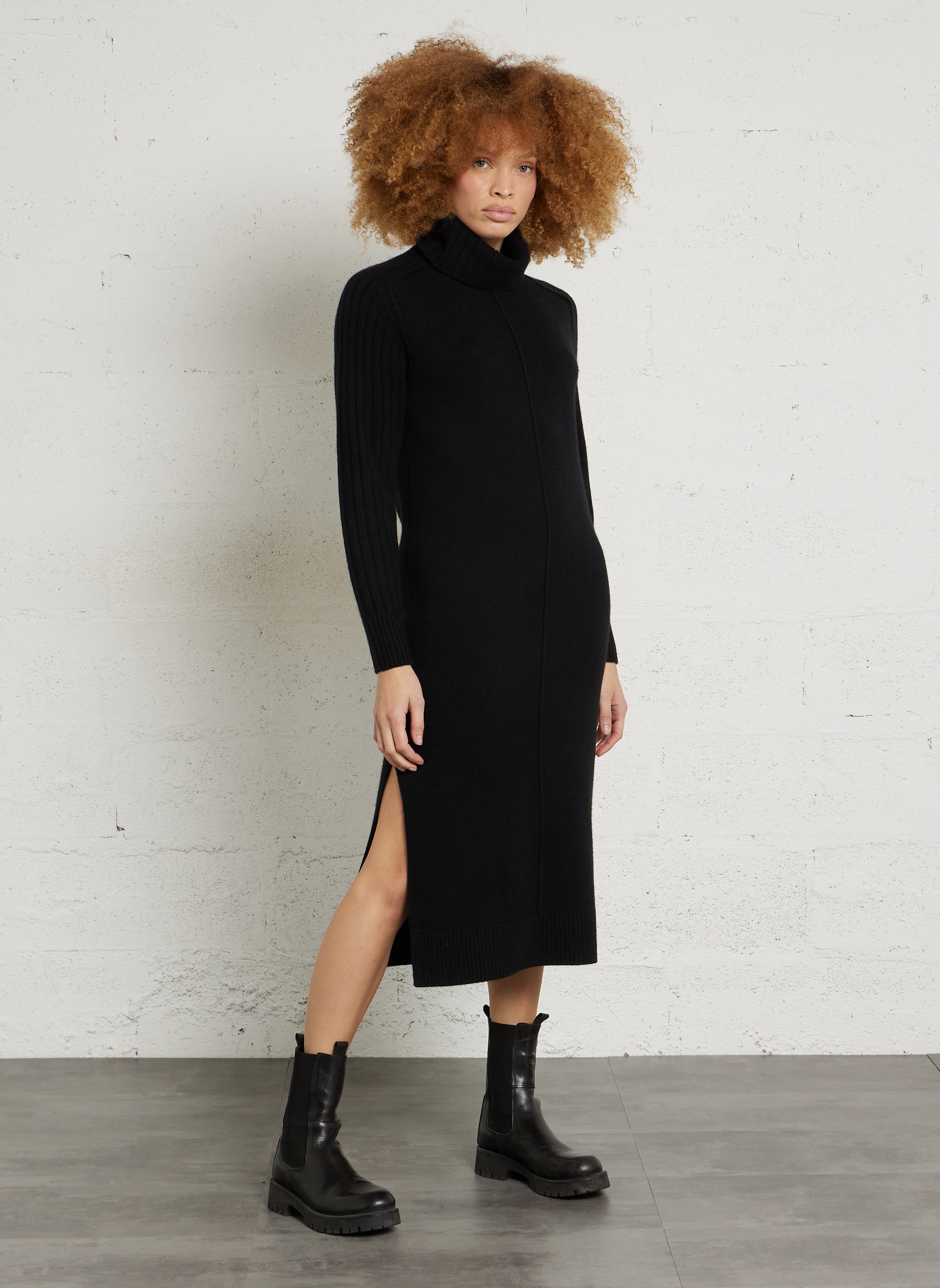 Robe pull droite col roulé en laine MAISON 123 Noir