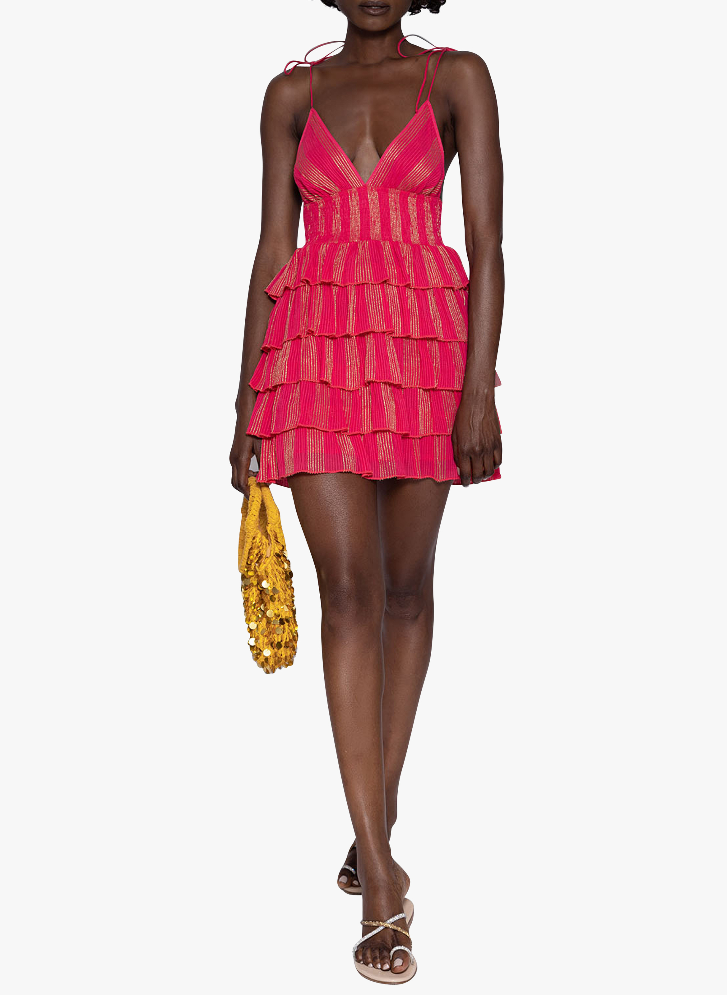 Robe courte col V volantée SUNDRESS Rose