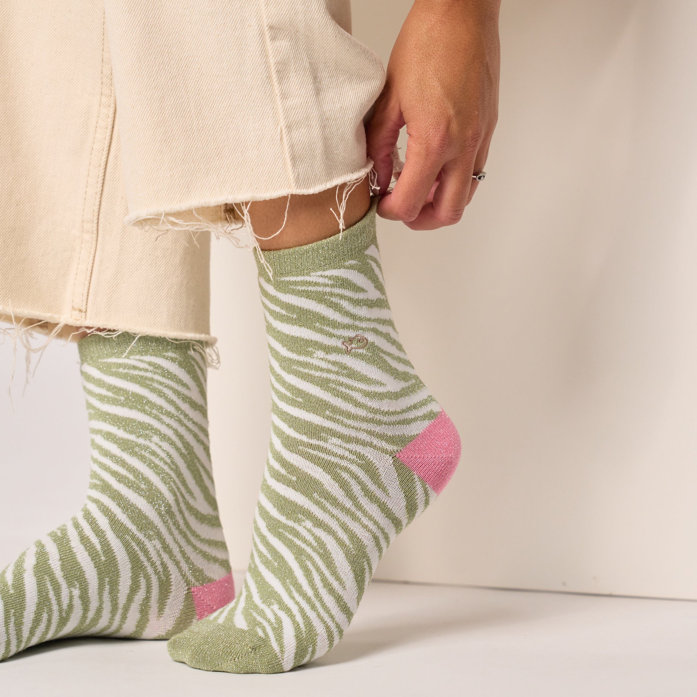 Combed Cotton Zebra Socks Green
