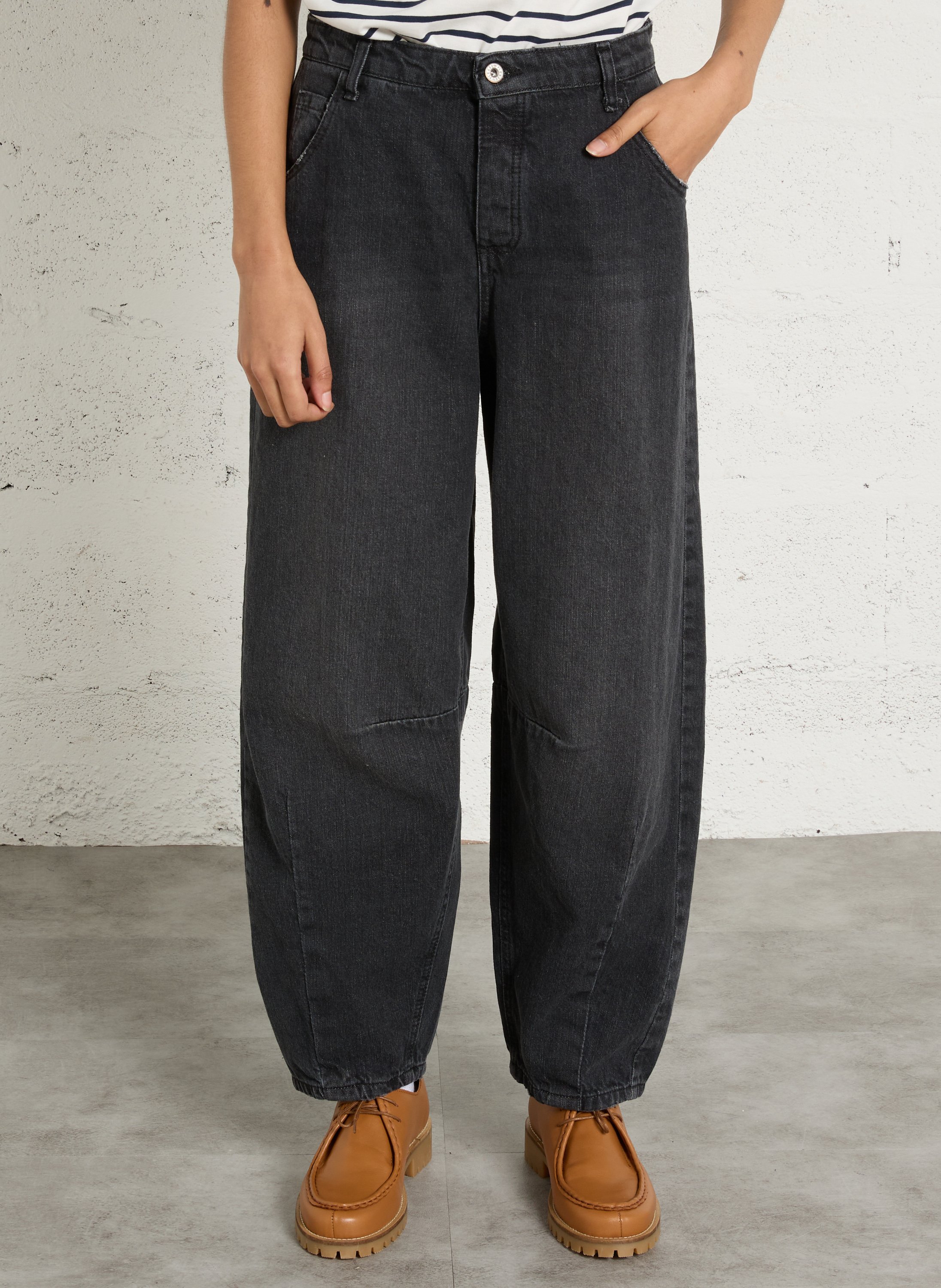 High-waisted baggy jeans in cotton PLEASE Black