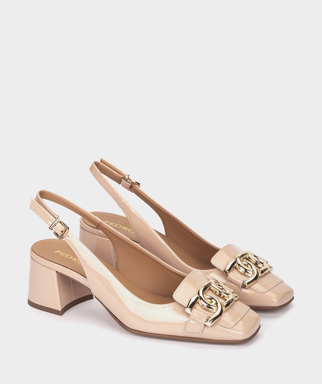 Peep-toe pumps in nude patent leather. PEDRO MIRALLES Pink