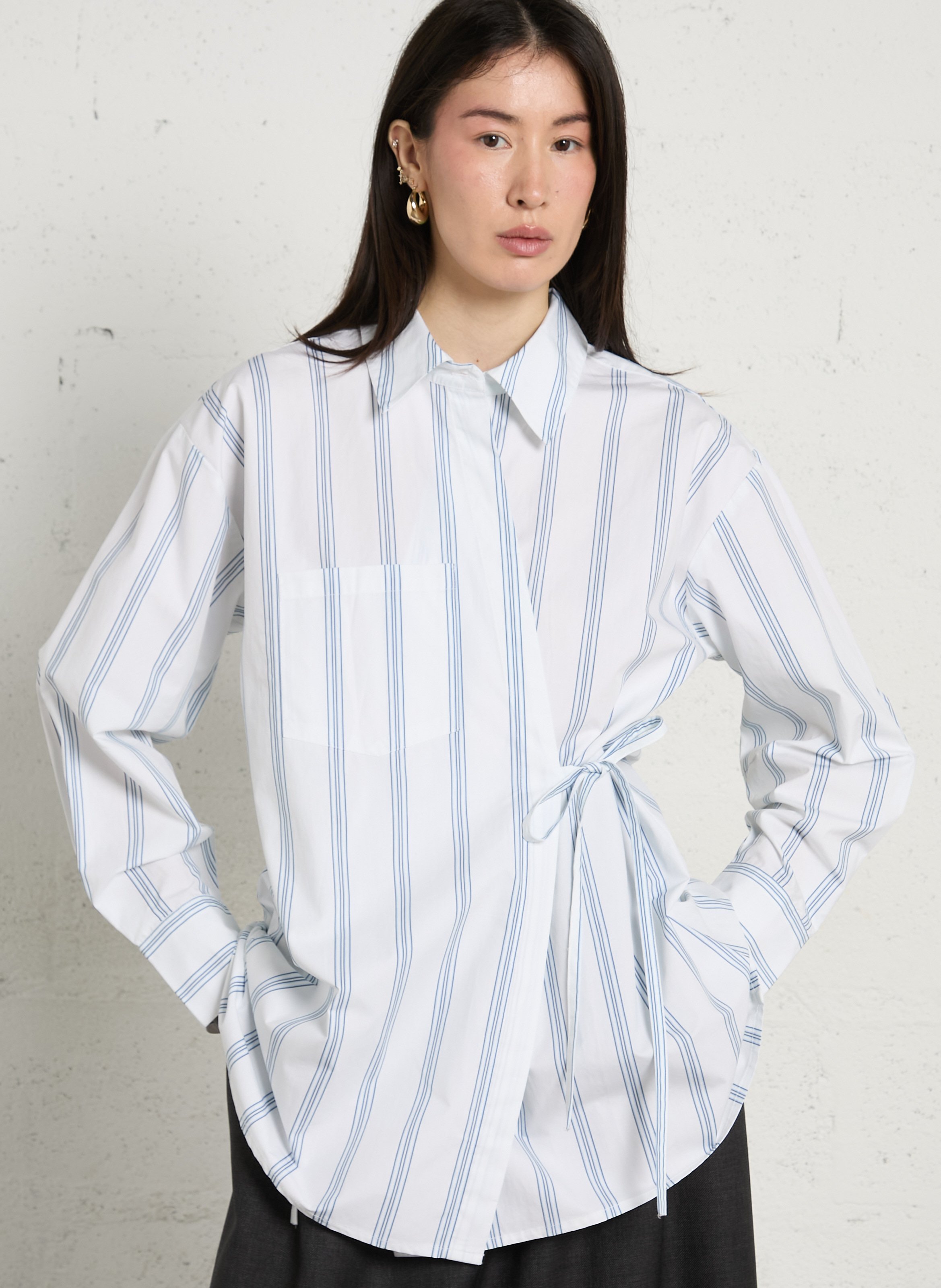 Straight-cut striped cotton shirt with classic collar NORR White