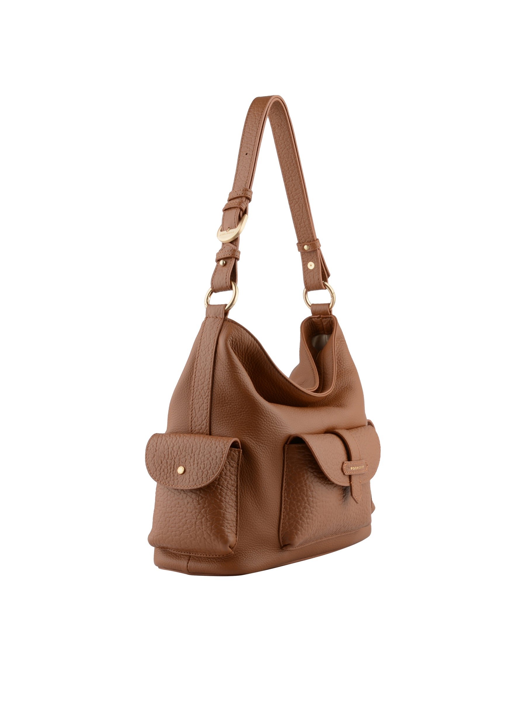 Calfskin leather shoulder bag POURCHET Golden
