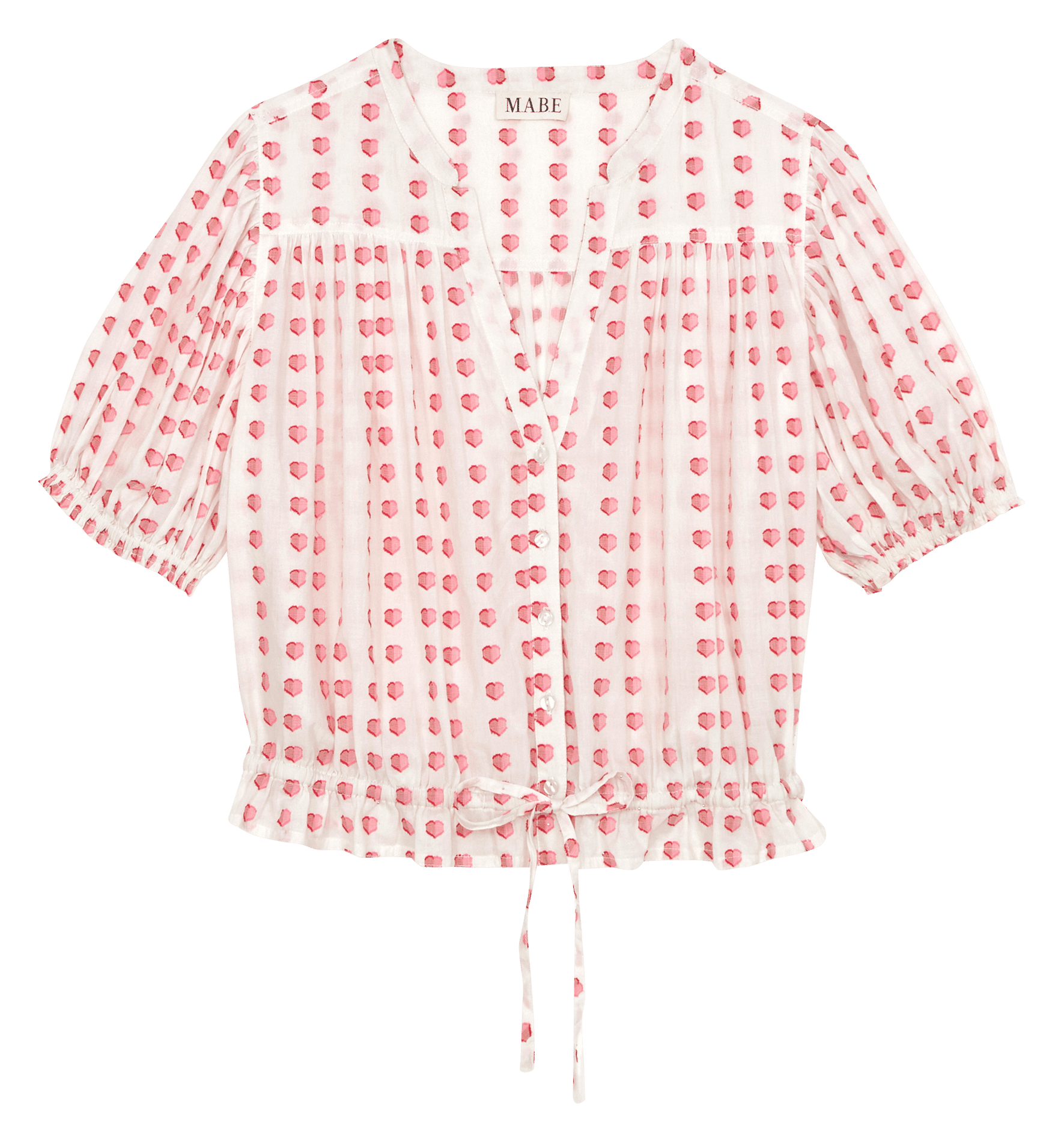 Blusa recta de algodón con estampado y cuello de pico M.A.B.E Blanco