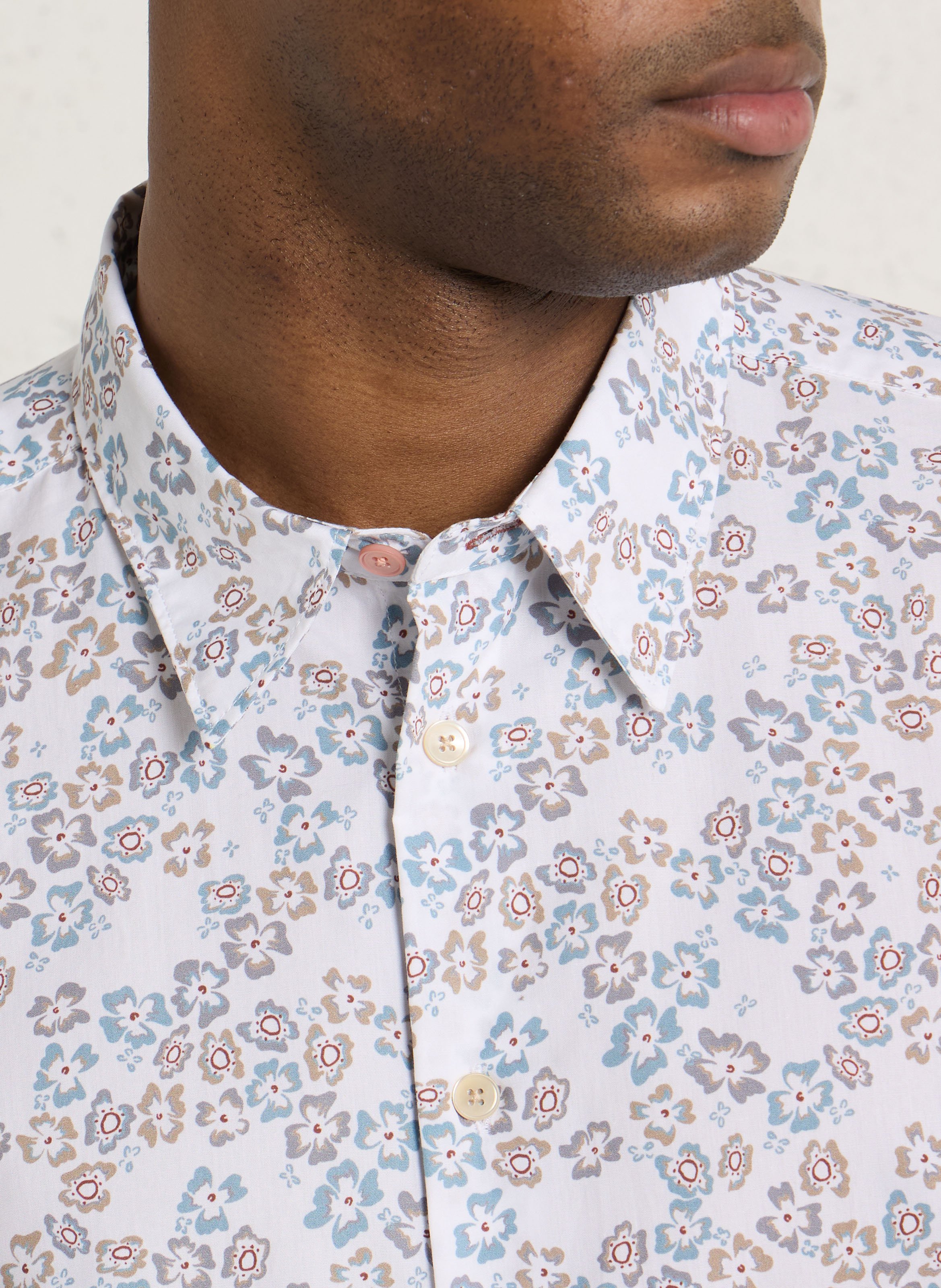 Camisa entallada con cuello clásico estampado floral de algodón PAUL SMITH Blanco