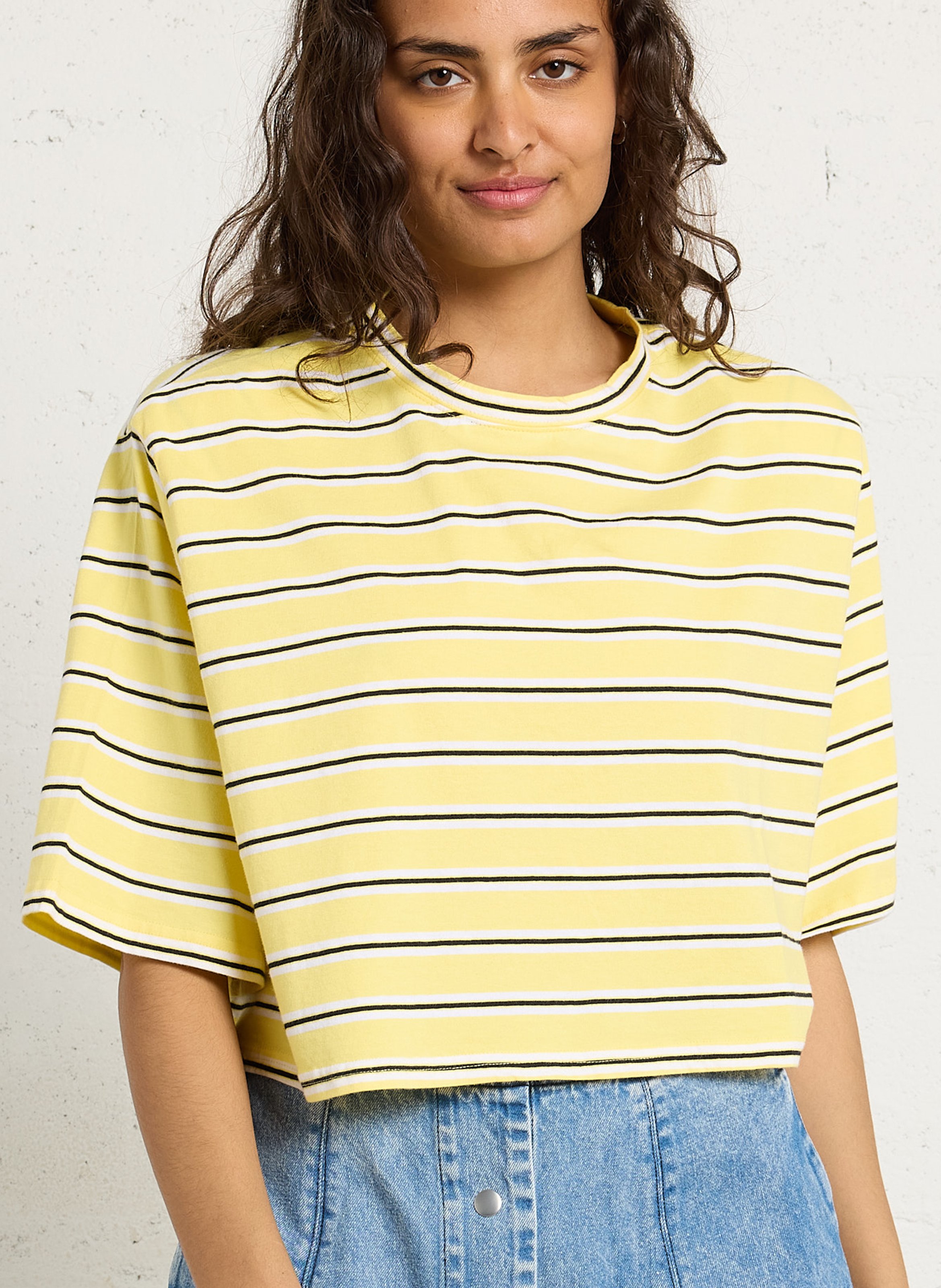 Tee-shirt oversize col rond en coton rayé BERENICE Jaune
