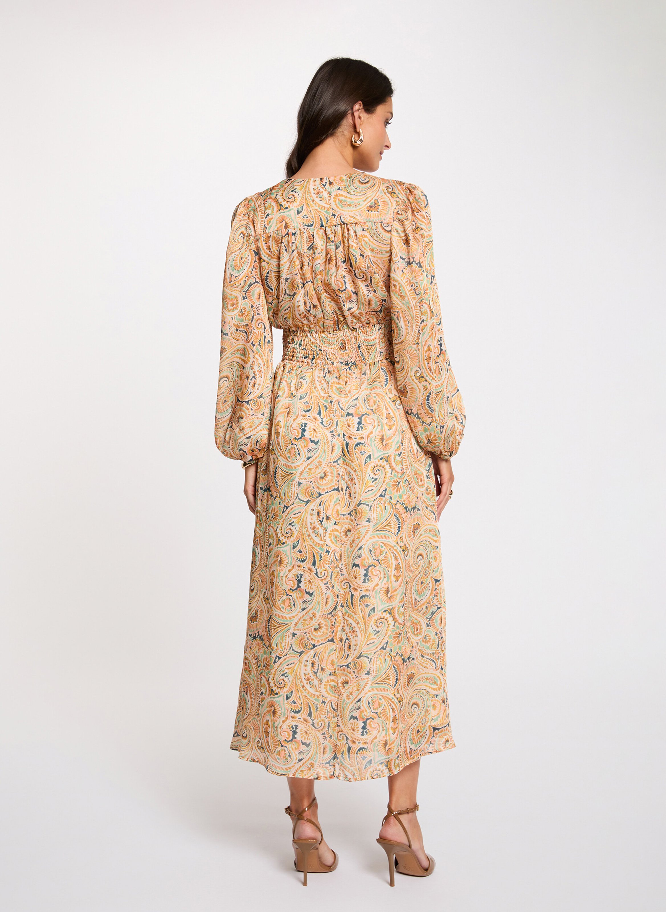 Robe midi imprimée col v MORGAN Multicolore