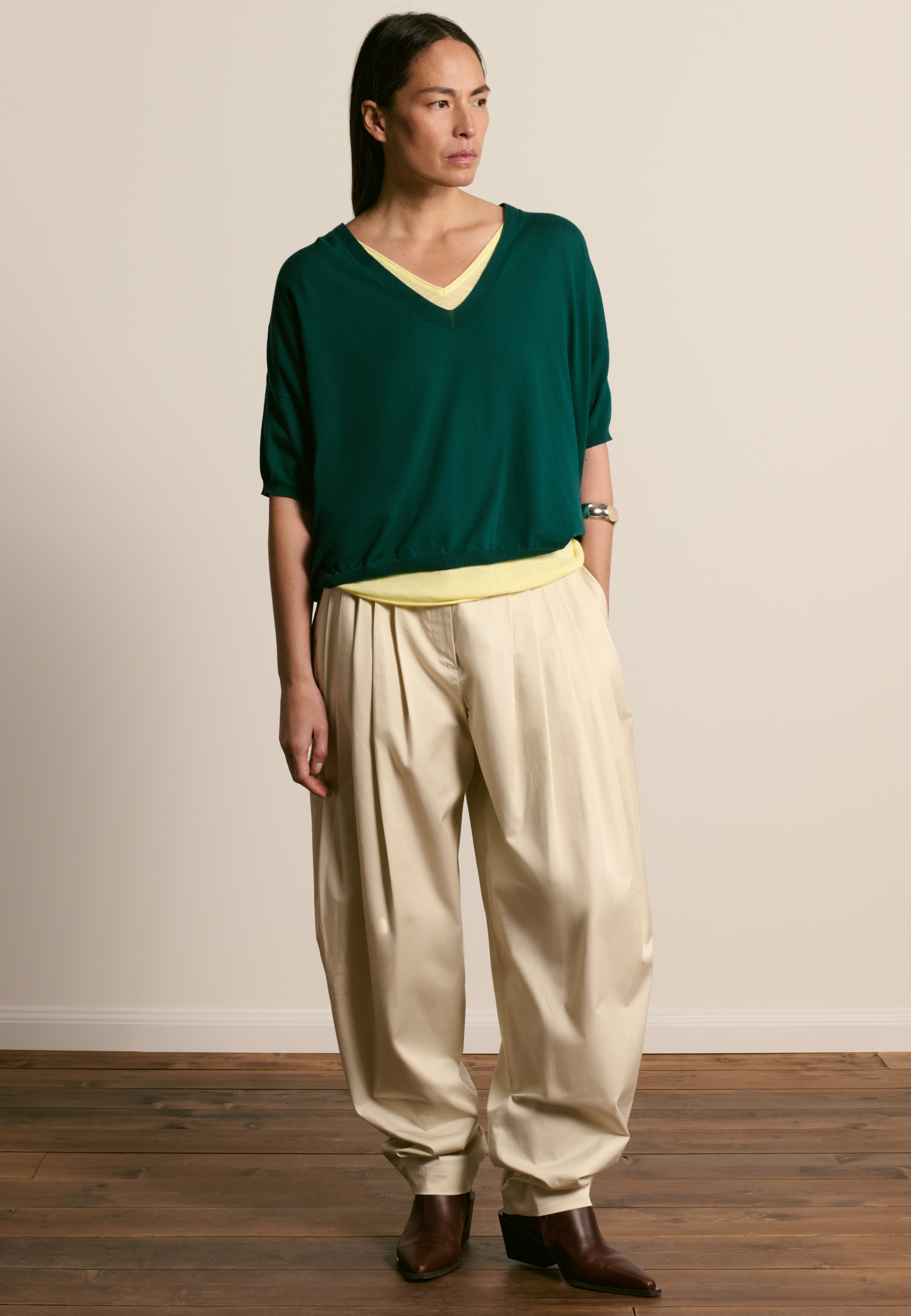 T-shirt col v en coton biologique MAISON MONTAGUT Vert