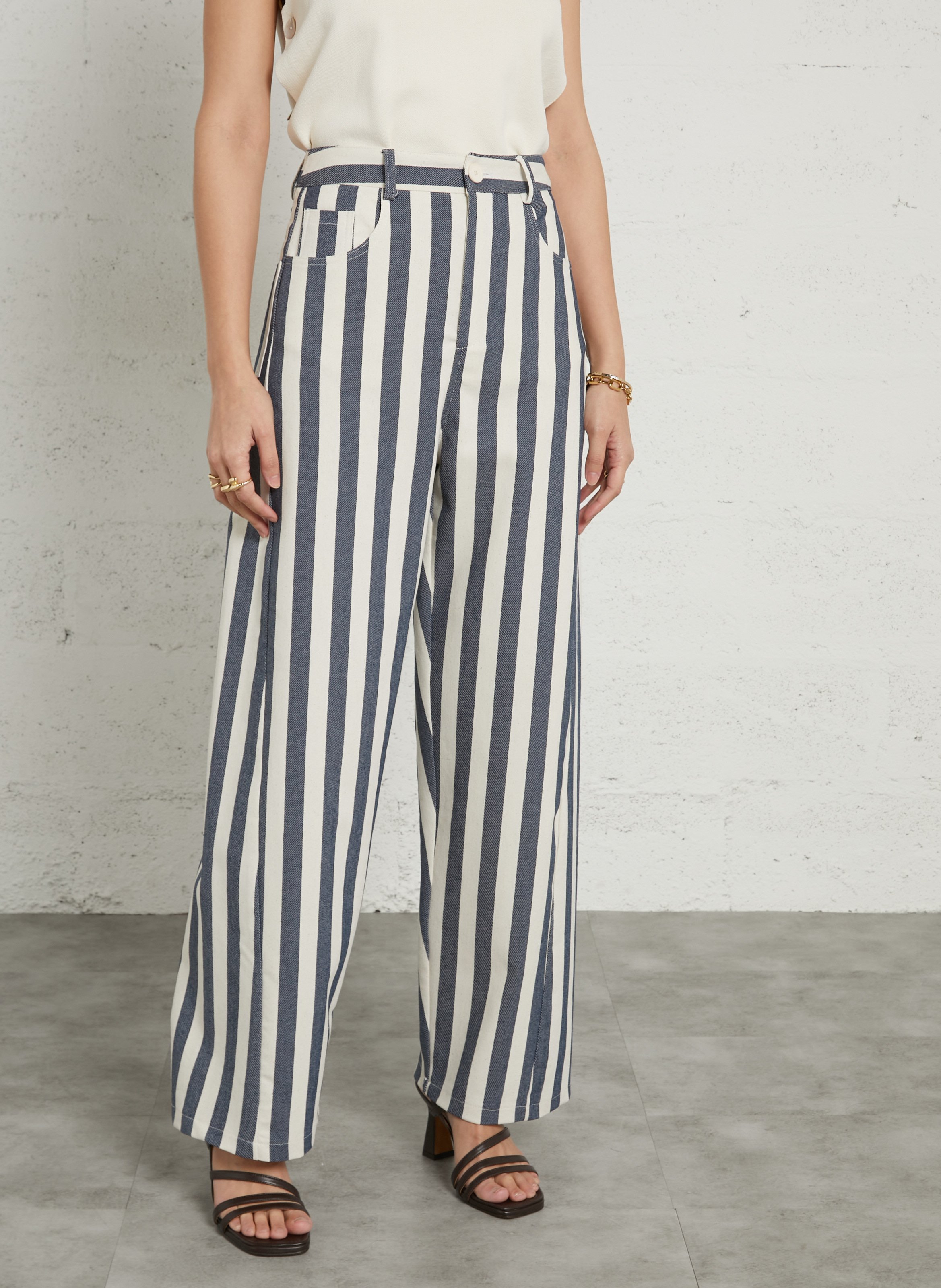 Wide-leg striped cotton blend jeans IMPERIAL Blue