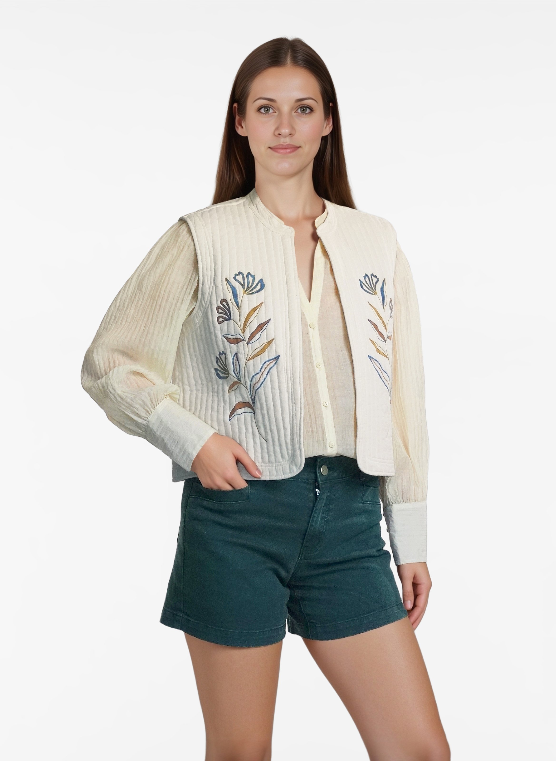 Round-neck organic cotton cardigan VILA Grey