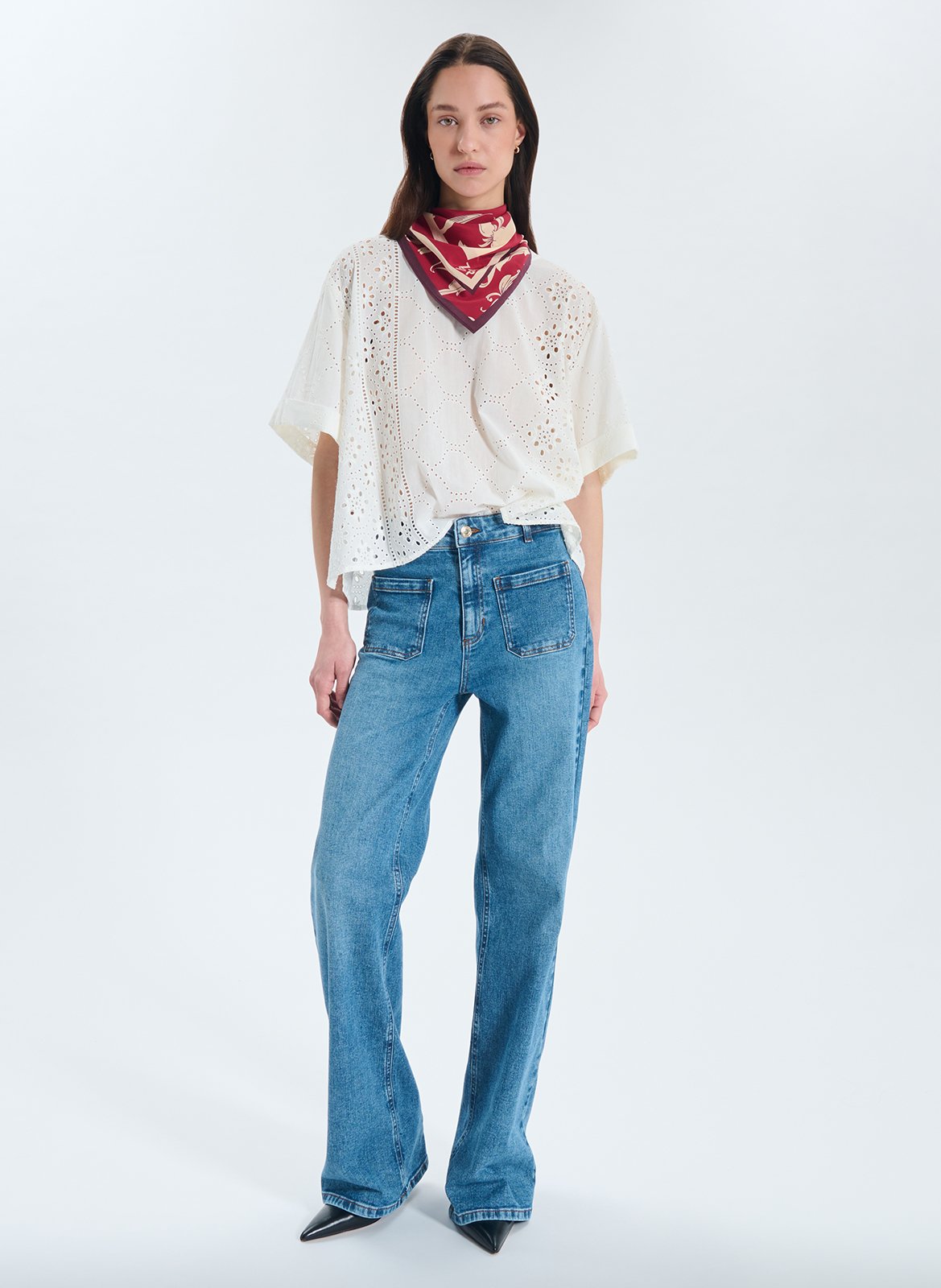 Pañuelo de seda con estampado floral ZAPA Blanco