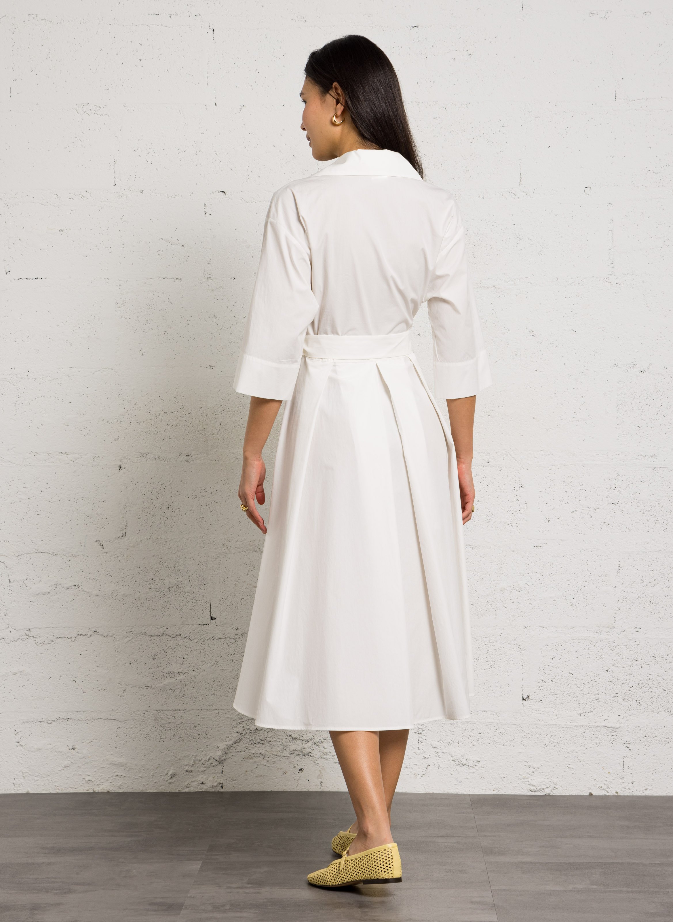 Midi-A-Linie-Kleid mit einfarbigem Gürtel MAX MARA WEEK END Weiss