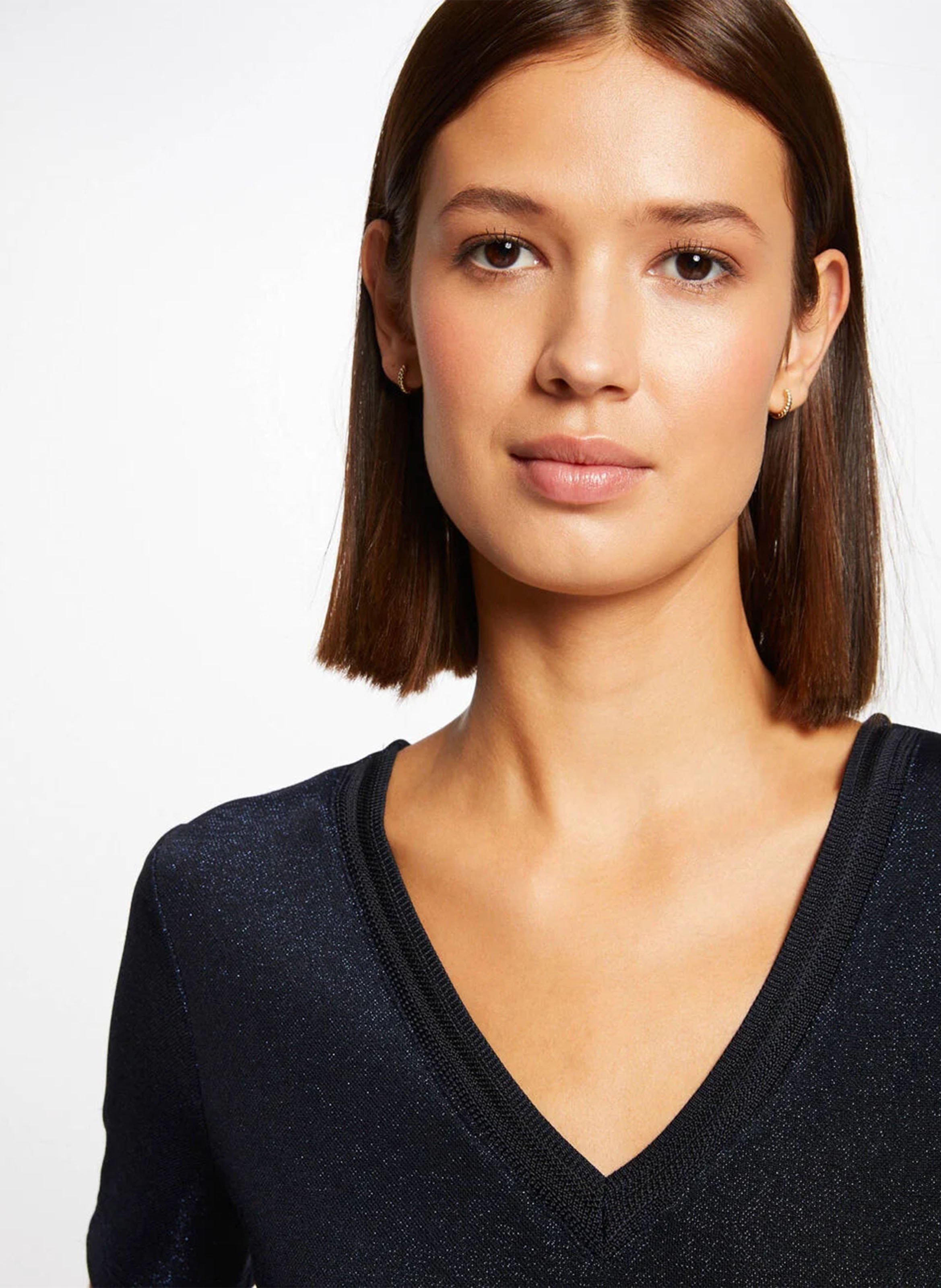 Glanzend T-shirt met V-hals MORGAN Blauw