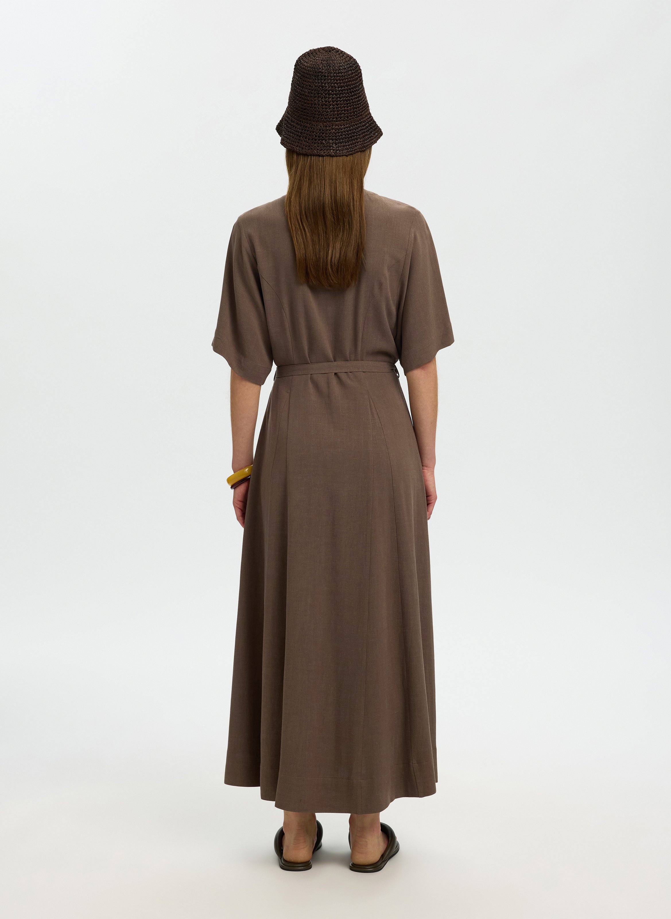 Robe longue col V SELECTED Marron