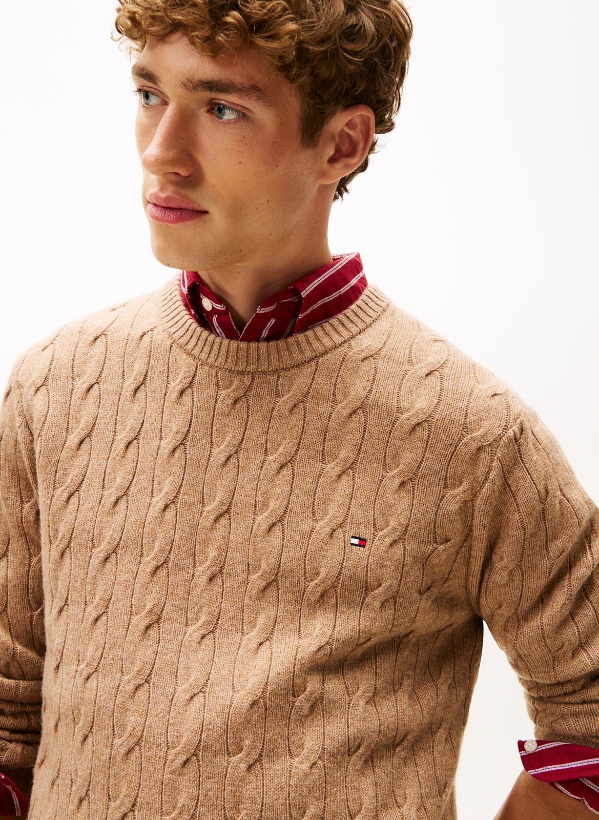 Rundhals-Pullover aus geflochtener Wolle TOMMY HILFIGER Braun