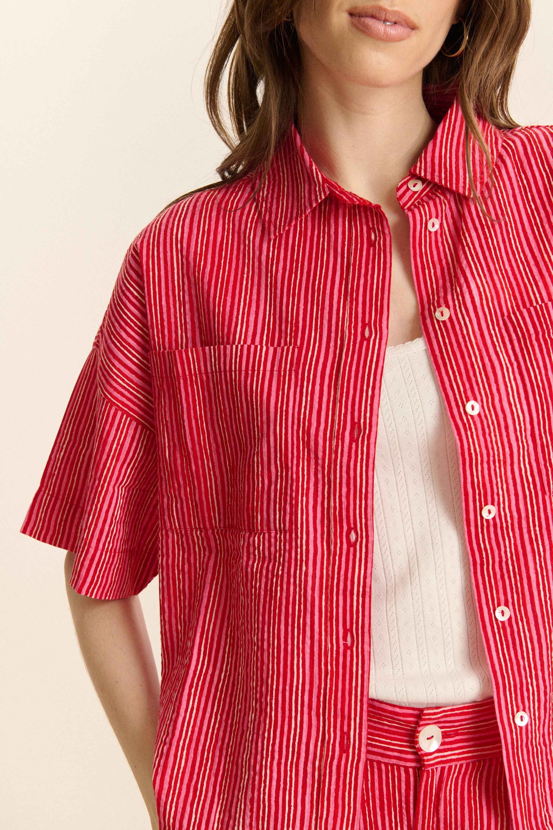 Striped short-sleeved shirt GARANCE PARIS Pink