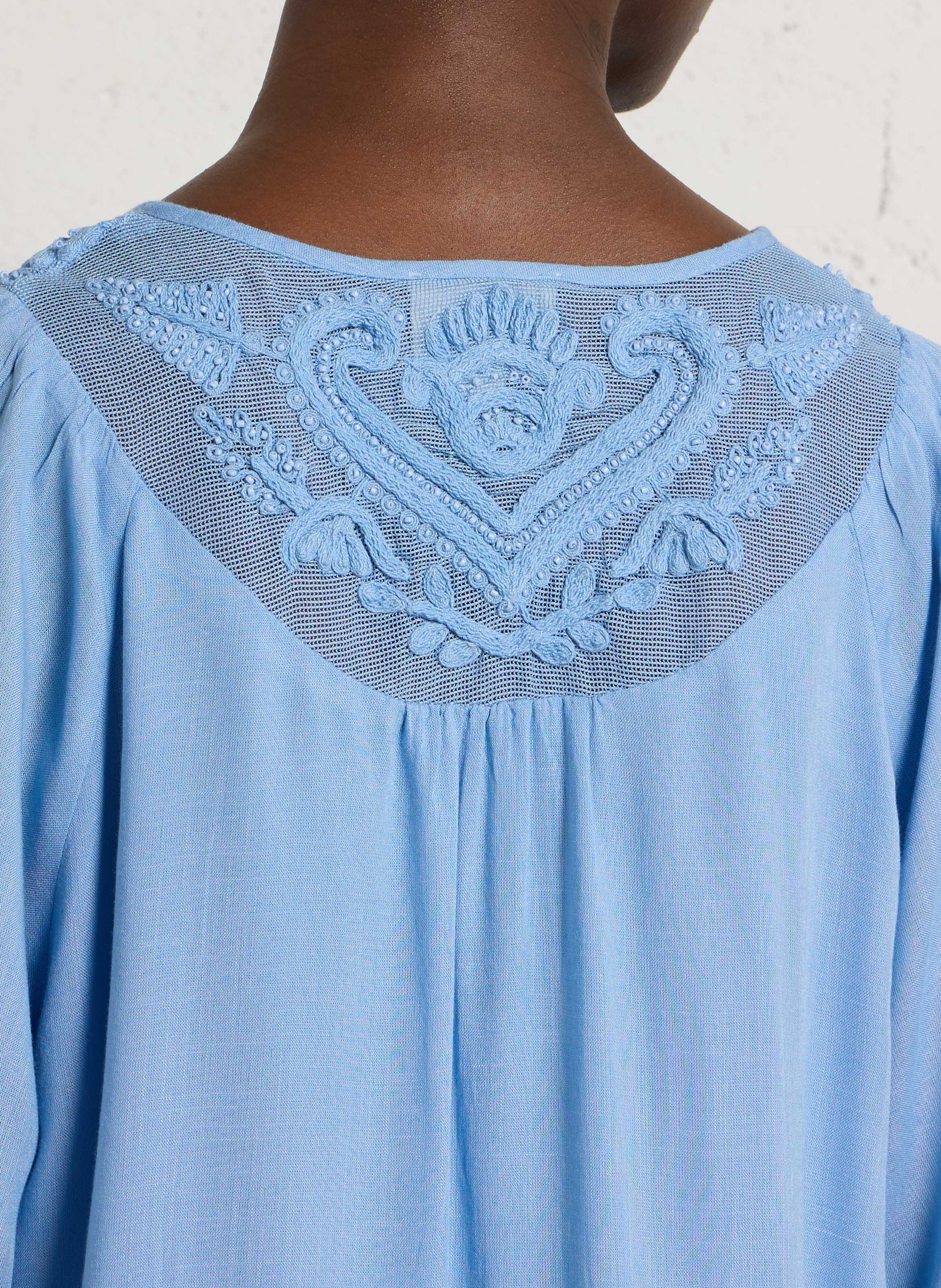Shirt met V-hals en geborduurde details. | Blauw MAISON 123 Dames