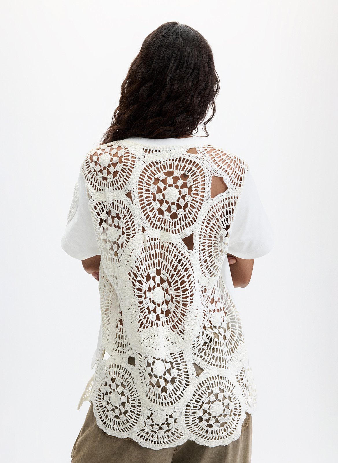 Straight fit round neck t-shirt in embroidered blended cotton DESIGUAL White