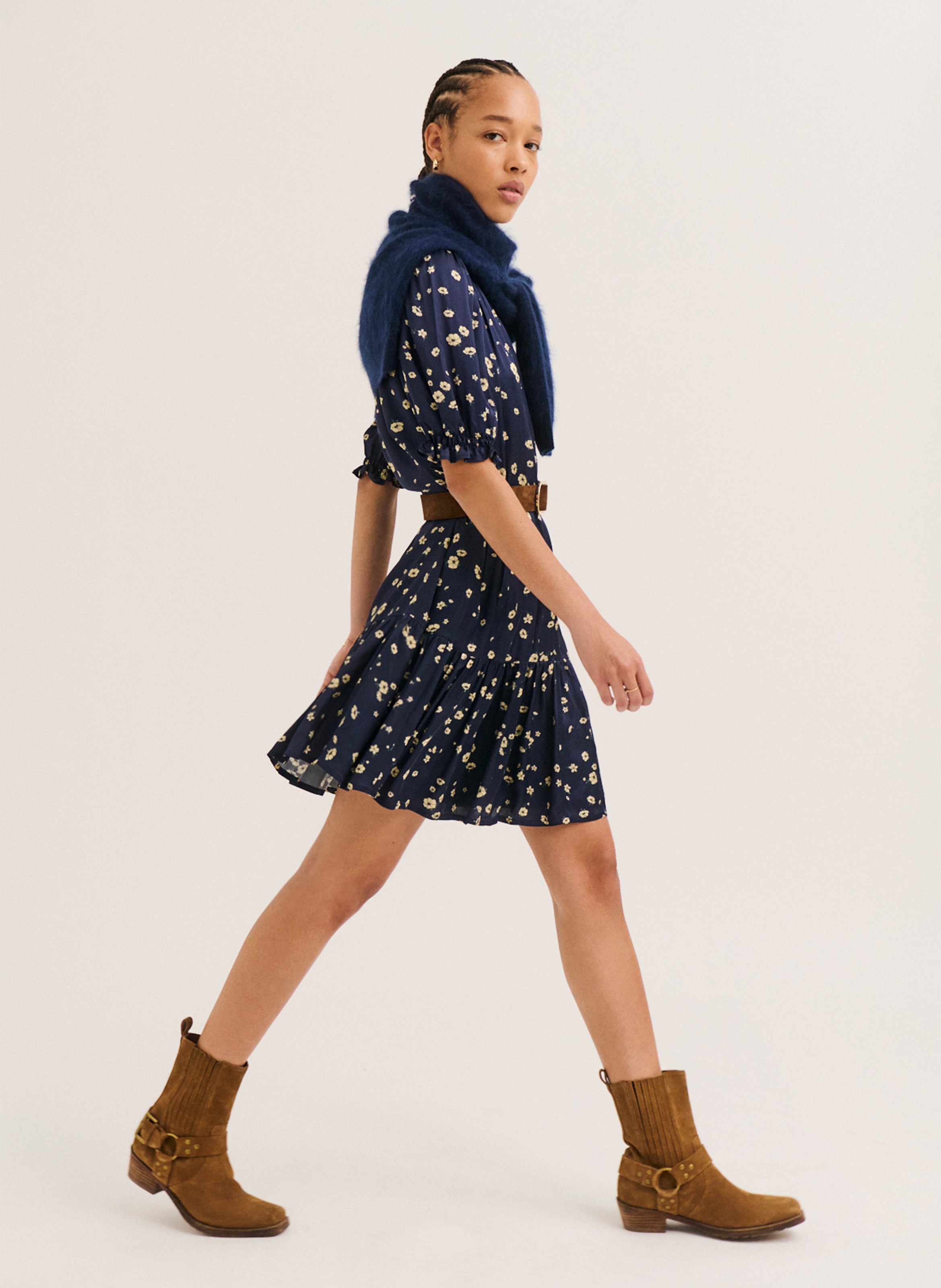 Ausgestelltes Kurzkleid mit Print PABLO Blau