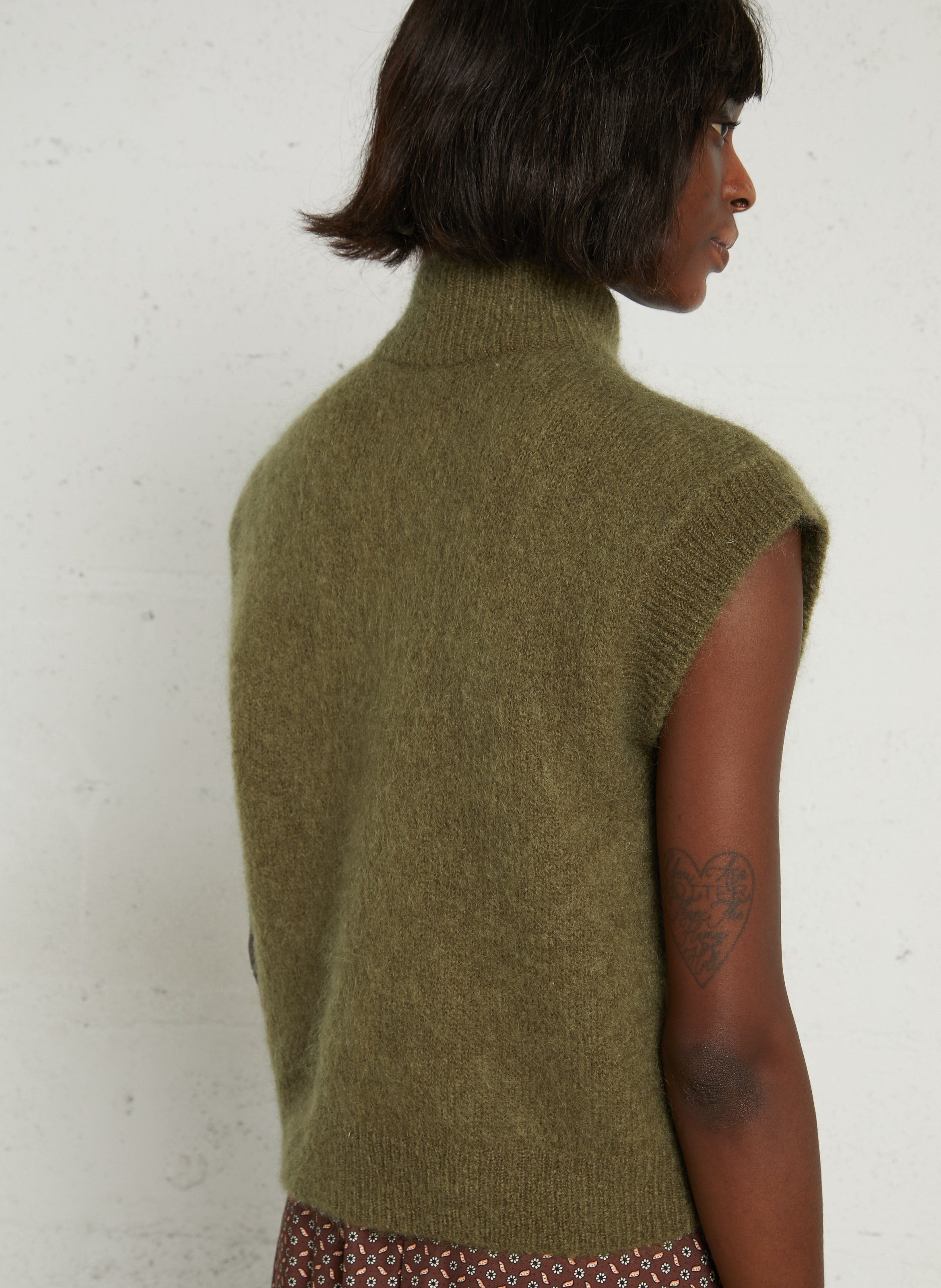 Cardigan sans manches droit en mohair mélangé DES PETITS HAUTS Vert