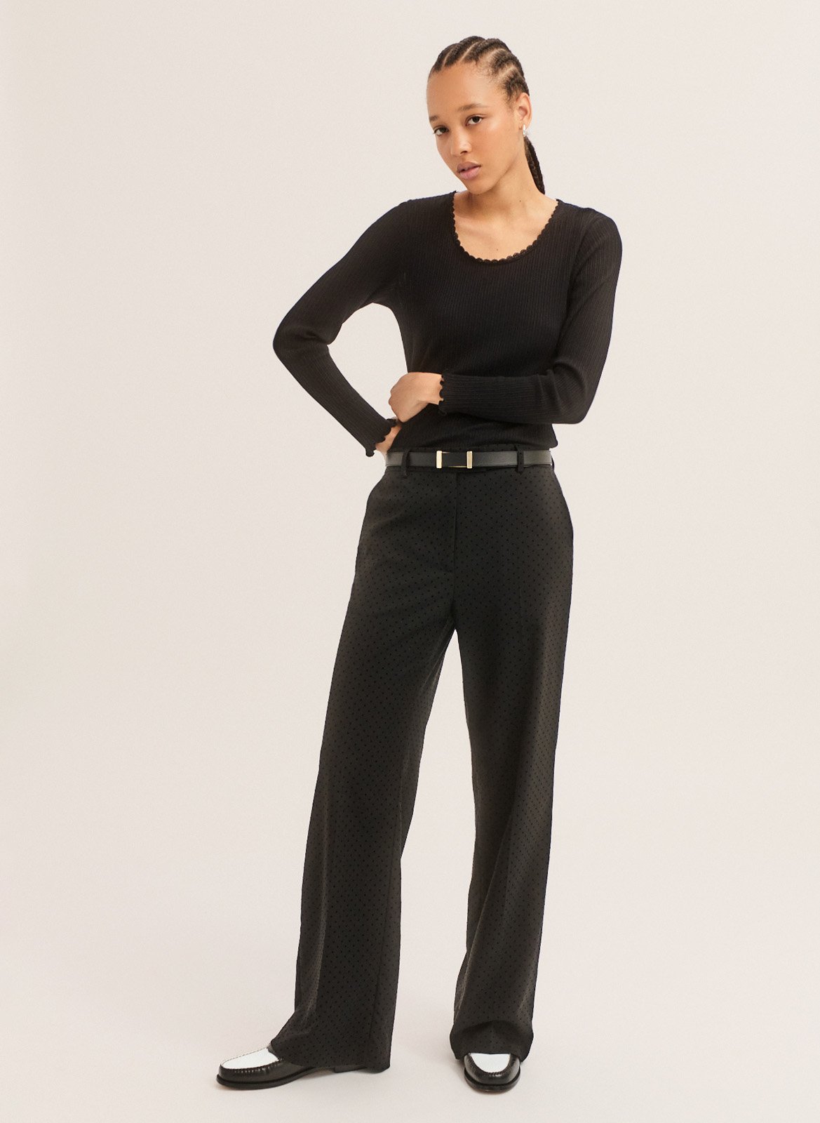 Wide-leg spotted trousers PABLO Black