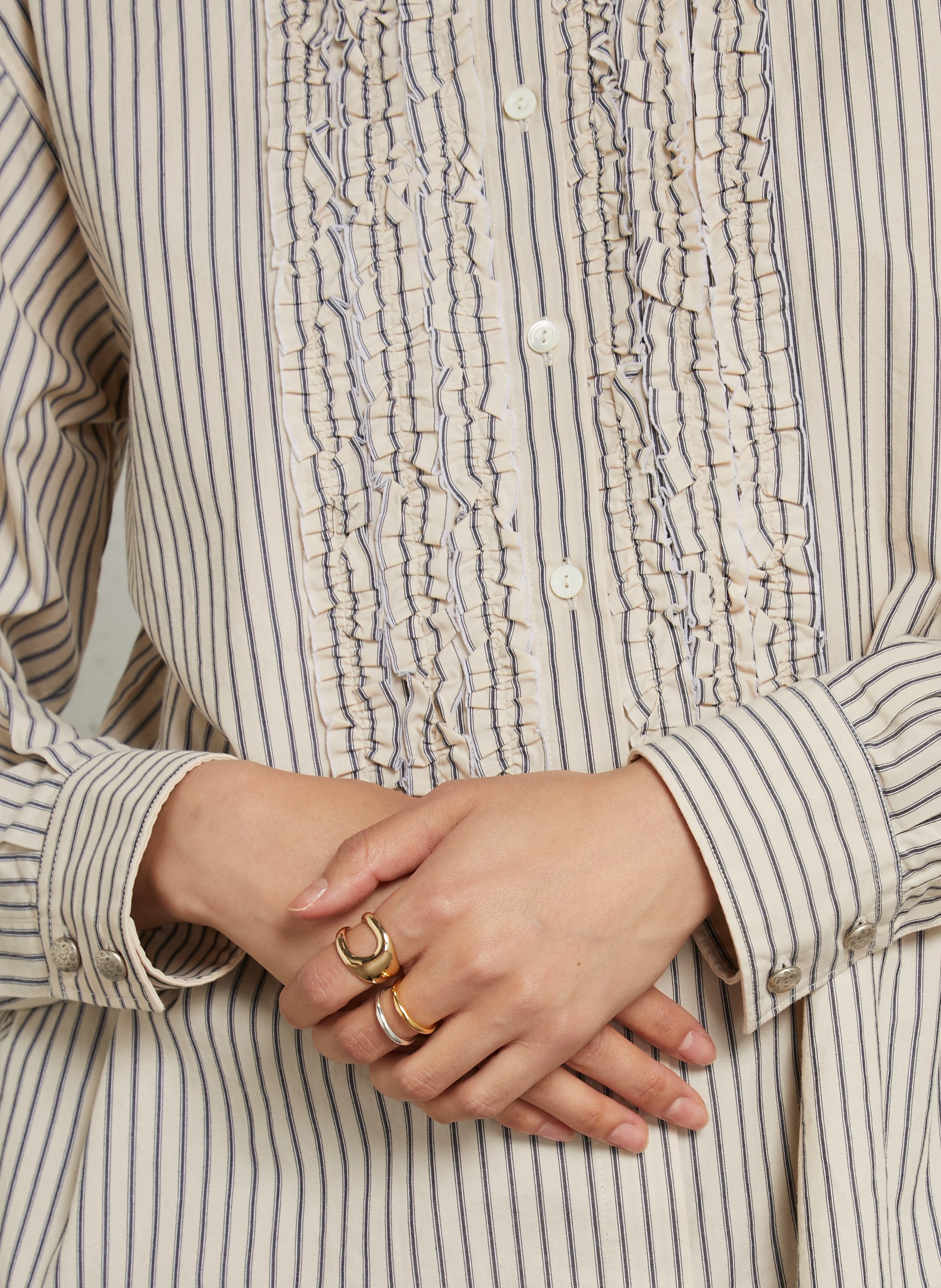 Gestreiftes Bio-Baumwollhemd mit Rüschen DIEGA Beige