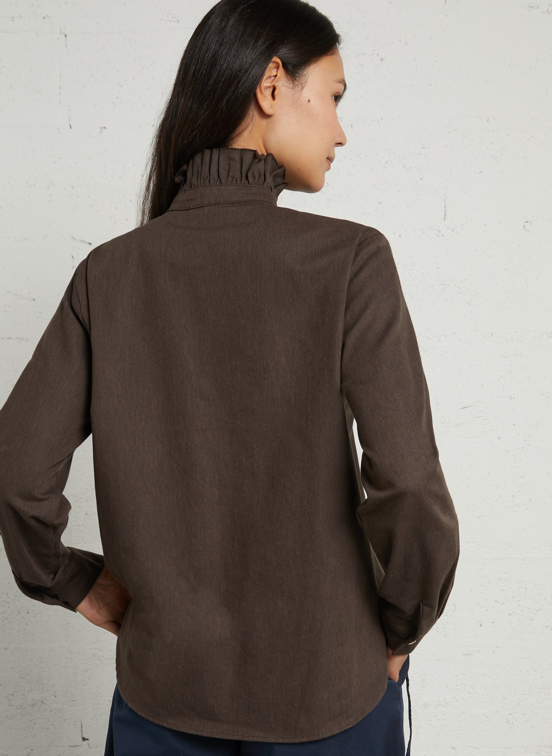 Loose-fitting high-neck cotton shirt HOD PARIS Brown