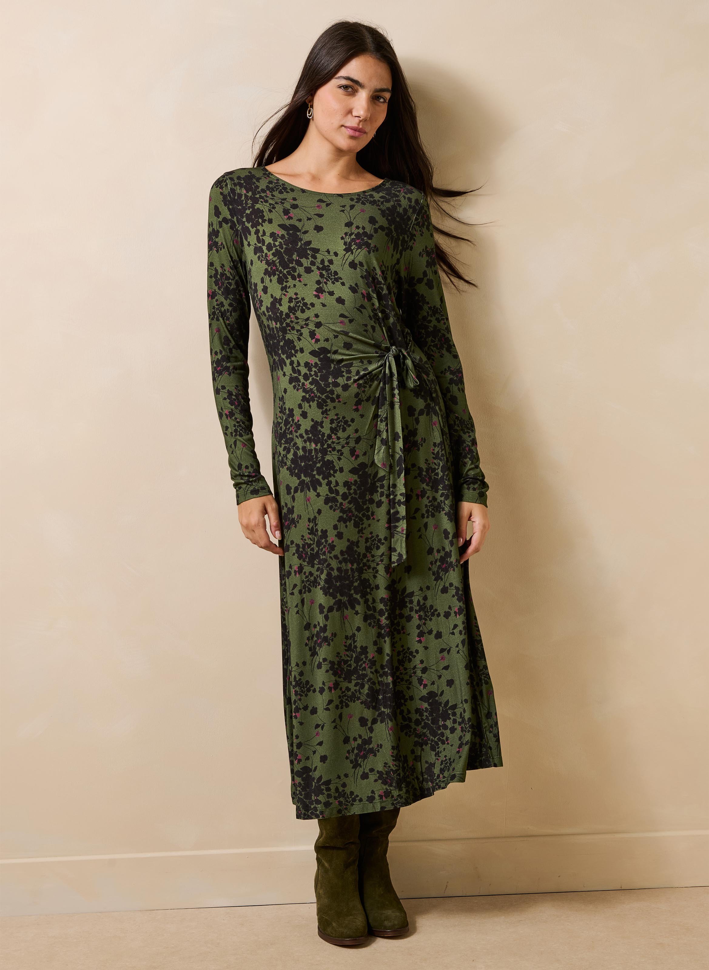 Long printed round-neck dress LA FEE MARABOUTEE Green