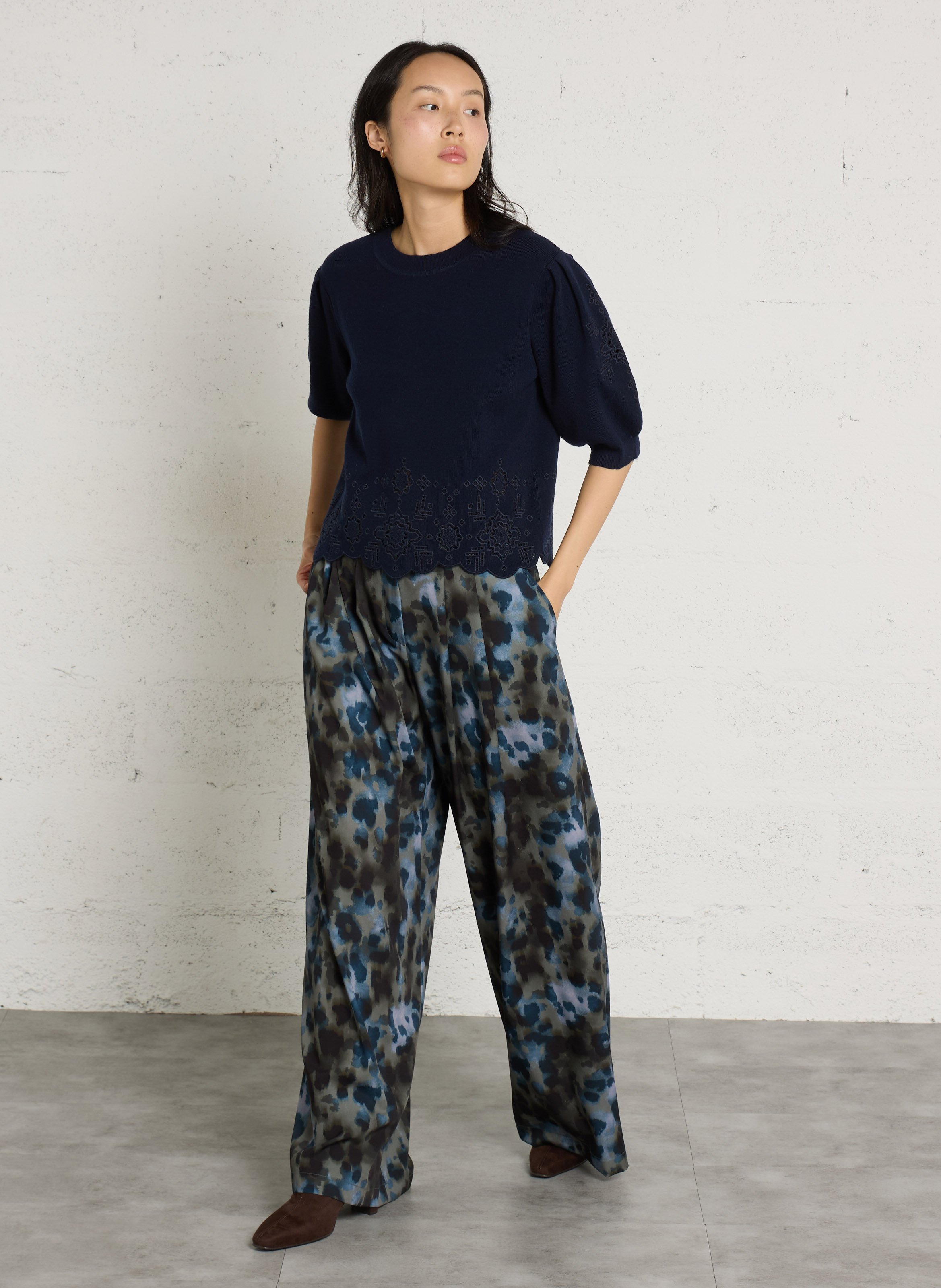 Pantalon large taille haute PLEASE Bleu