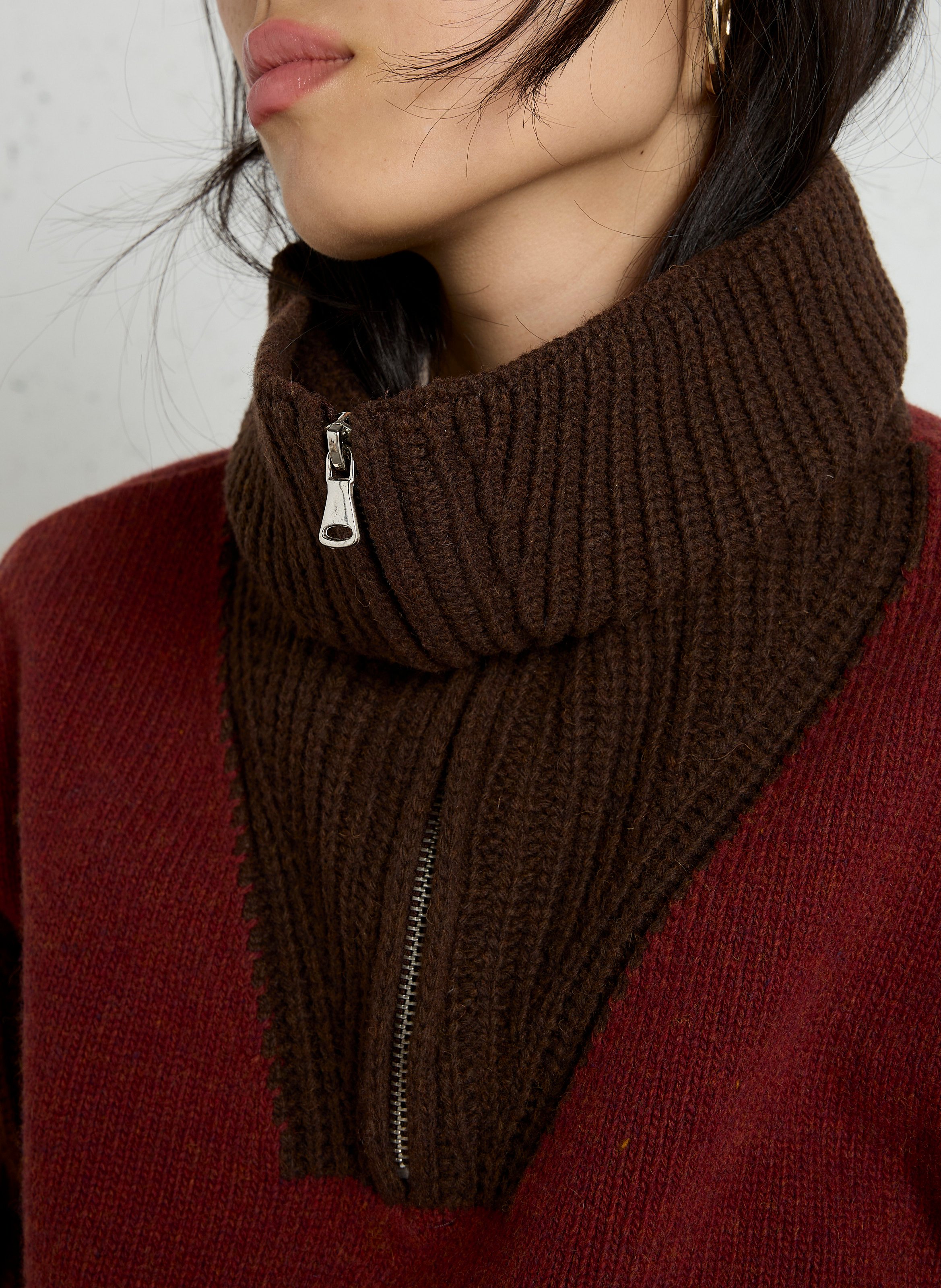 Pull col camionneur en laine  THINKING MU Marron