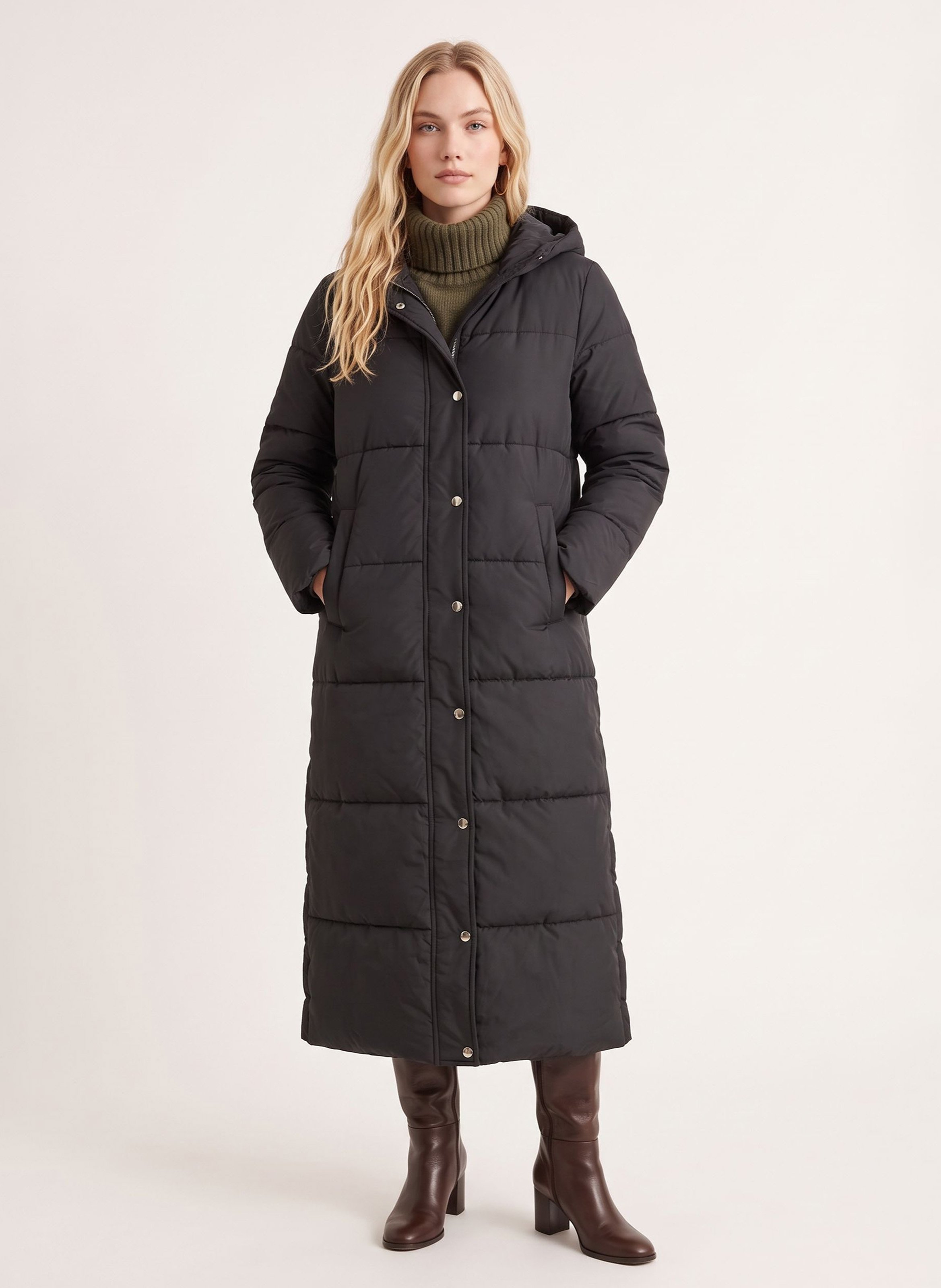 Long straight quilted puffer jacket KOOKAI Black